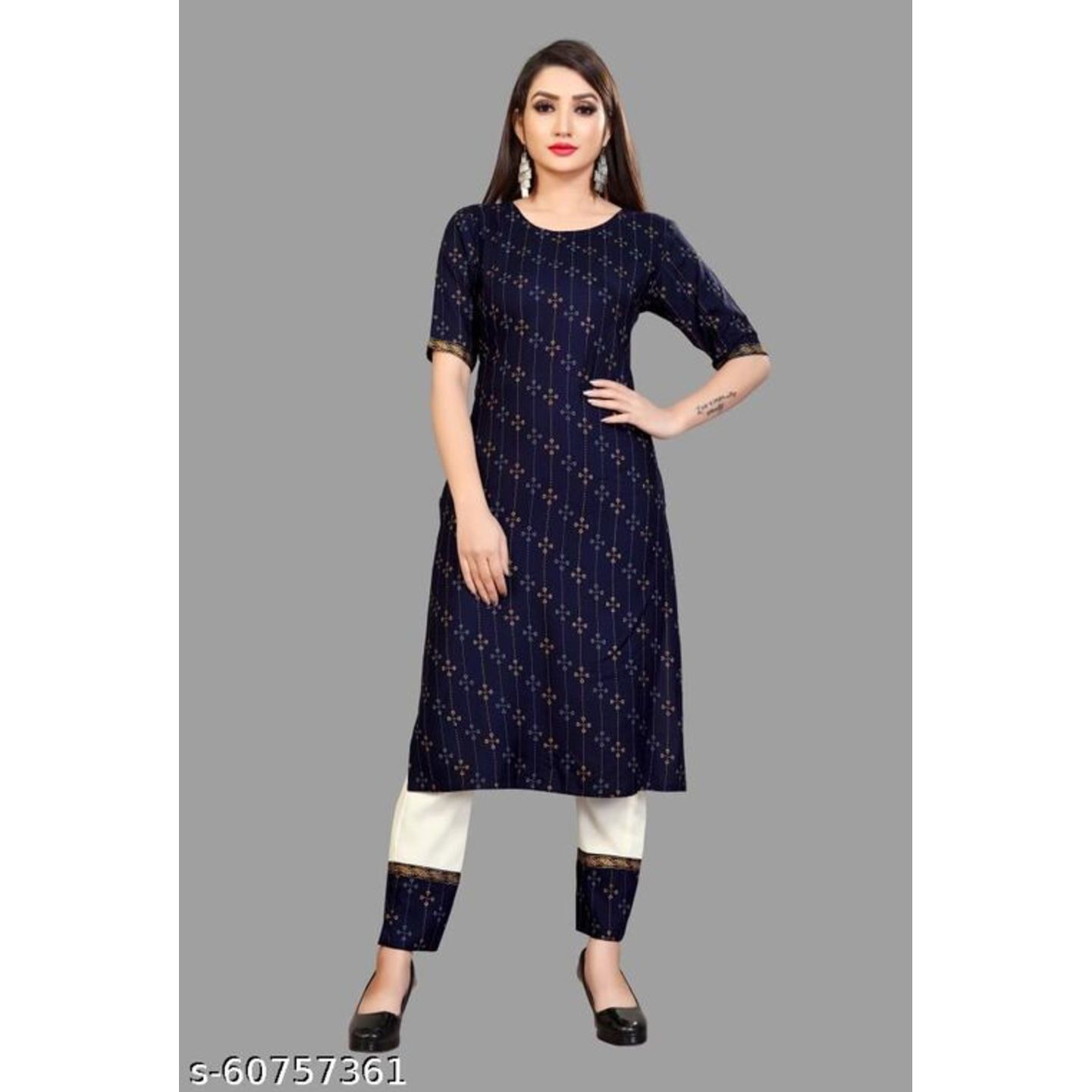 Fire Free Creation Women's Foil Printed Rayon Kurti And Pant