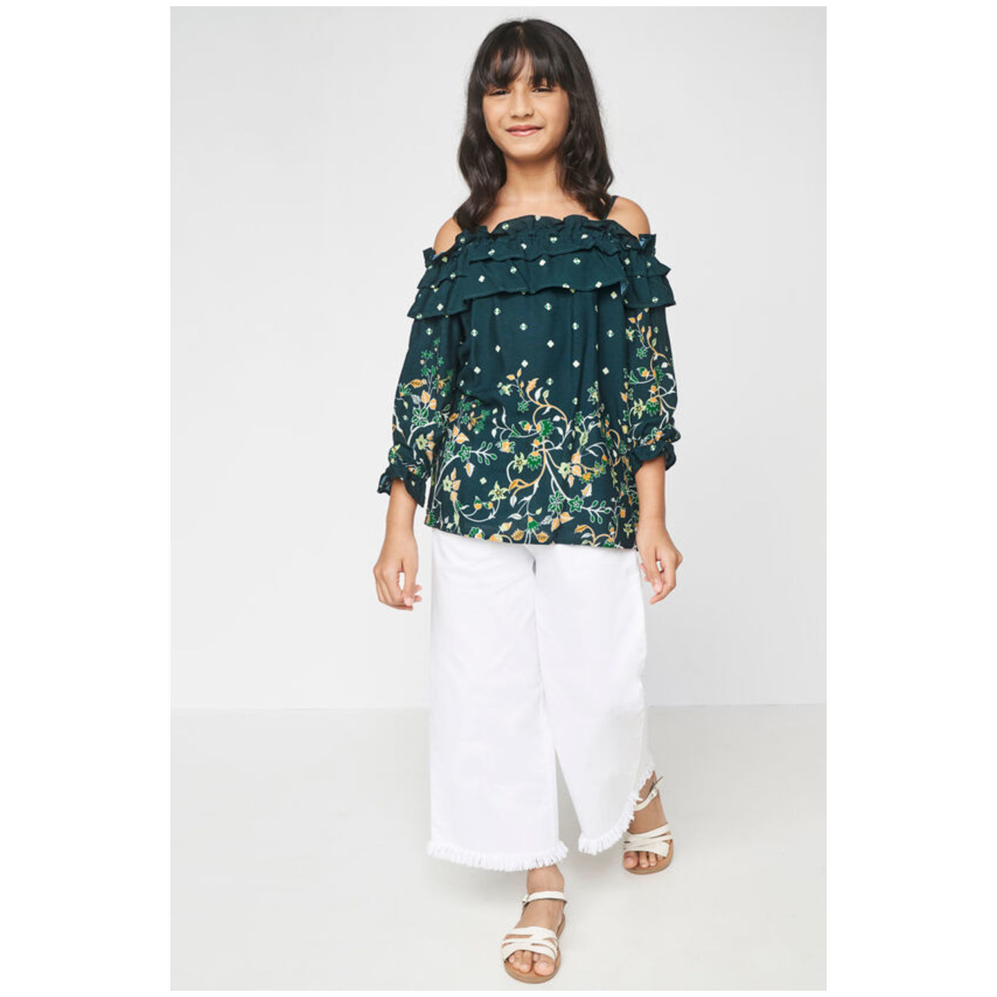 Dark Green Floral Straight Top