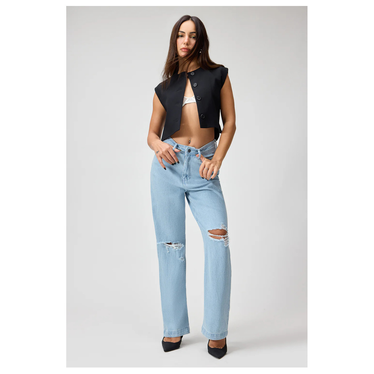 ice blue distressed straight jeans