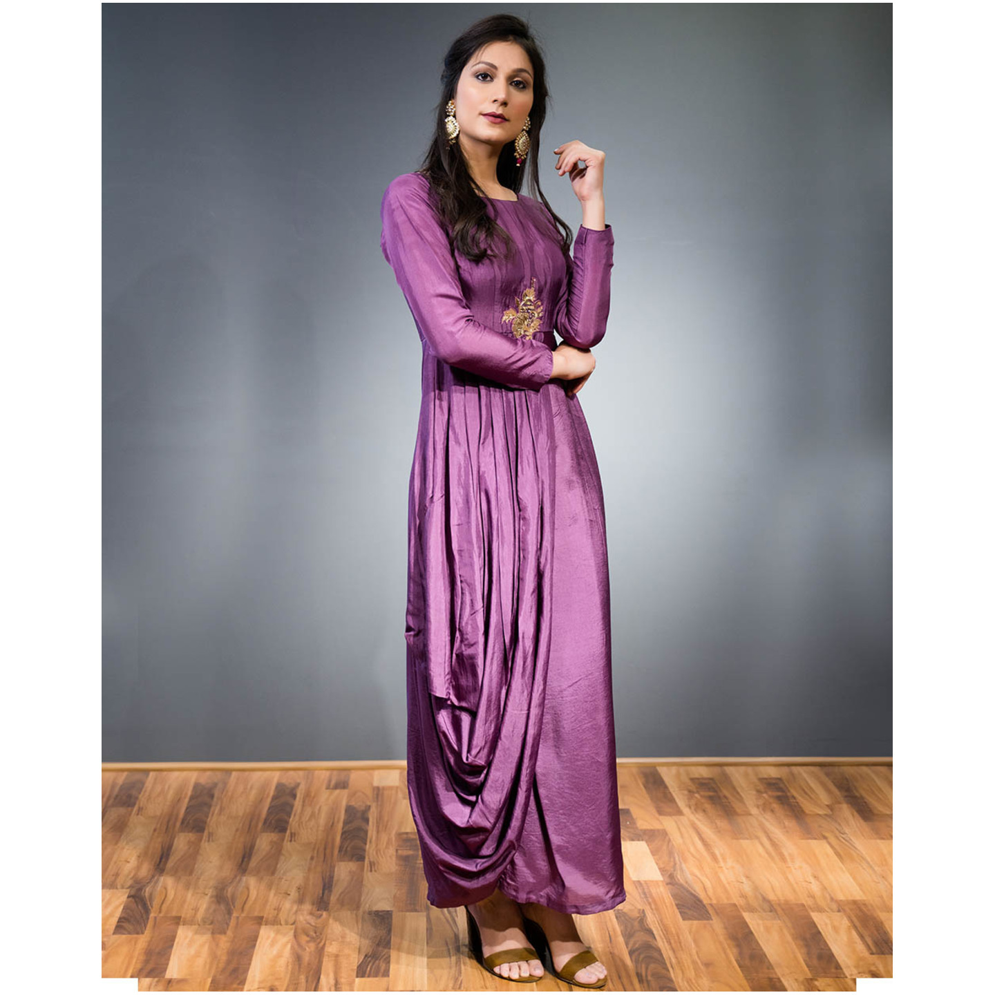 Purple Round Neck Silk Dress