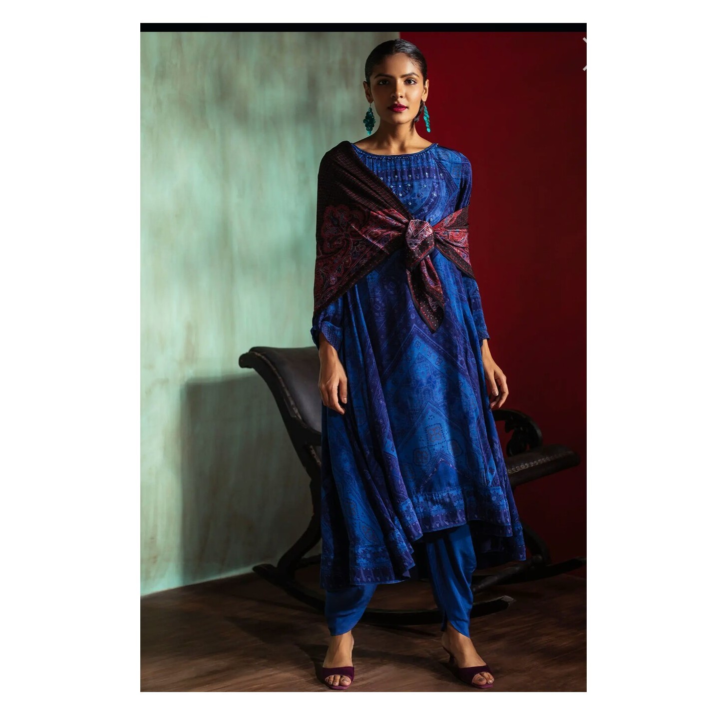 Indigo Blue Bandhej Print Kurta with Dhoti Pant