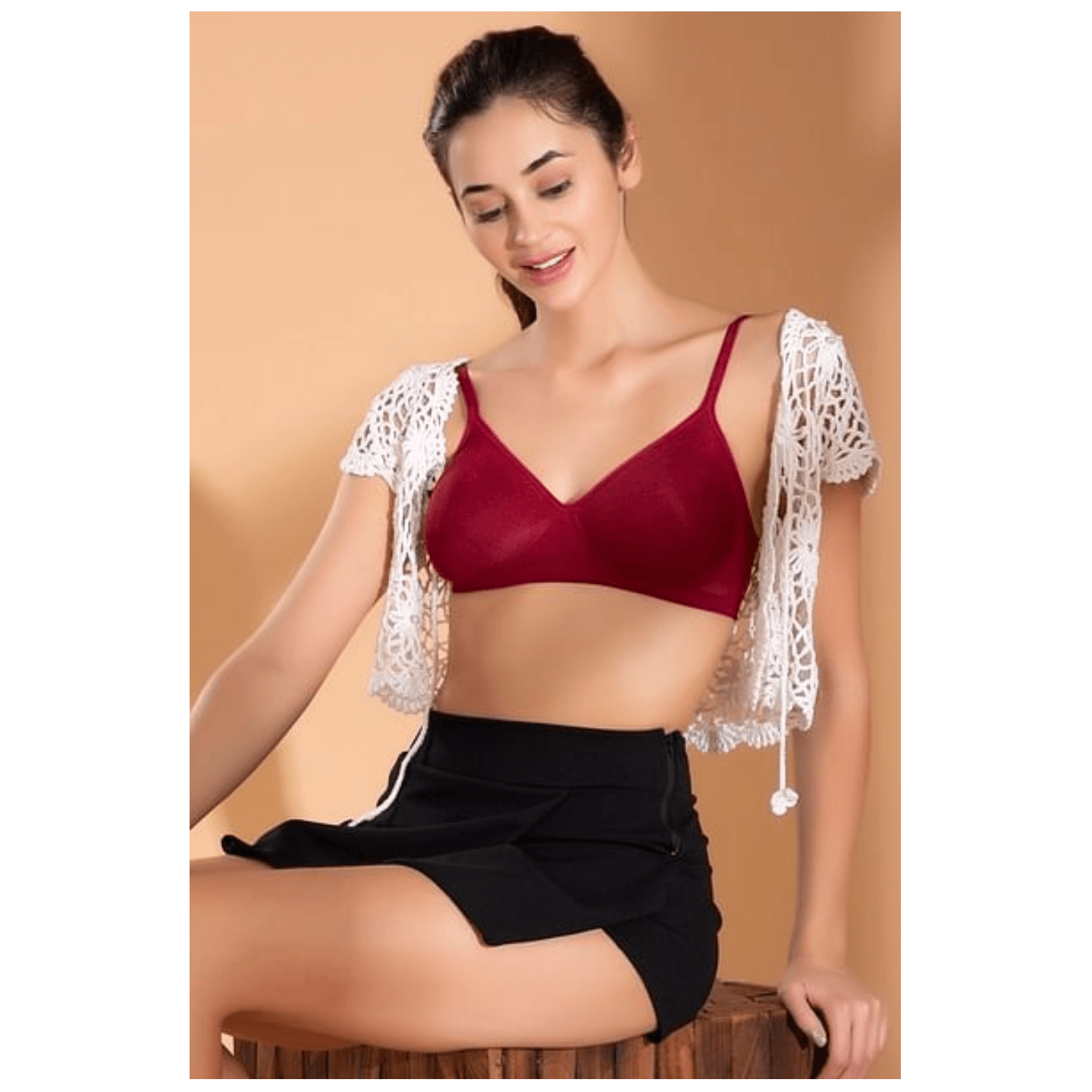 Padded Non-Wired Full Cup T-shirt Bra in Maroon