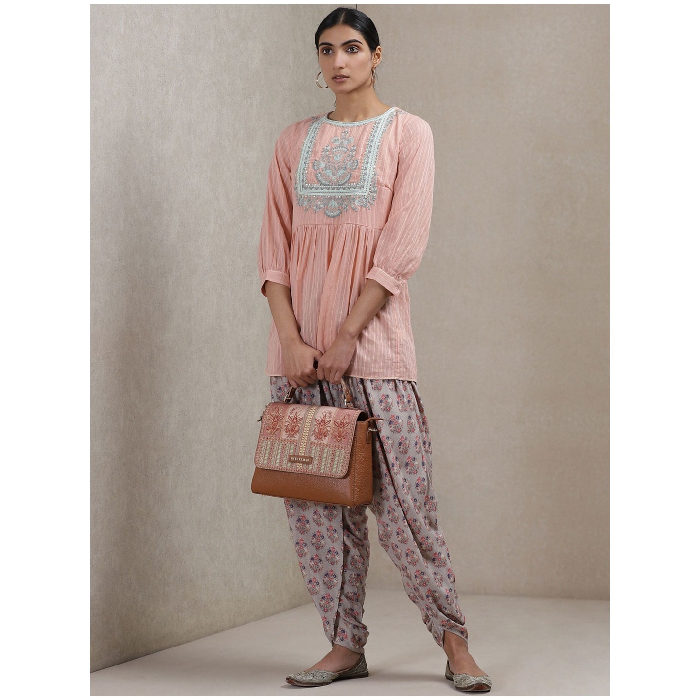 Peach Printed Cotton Kurti