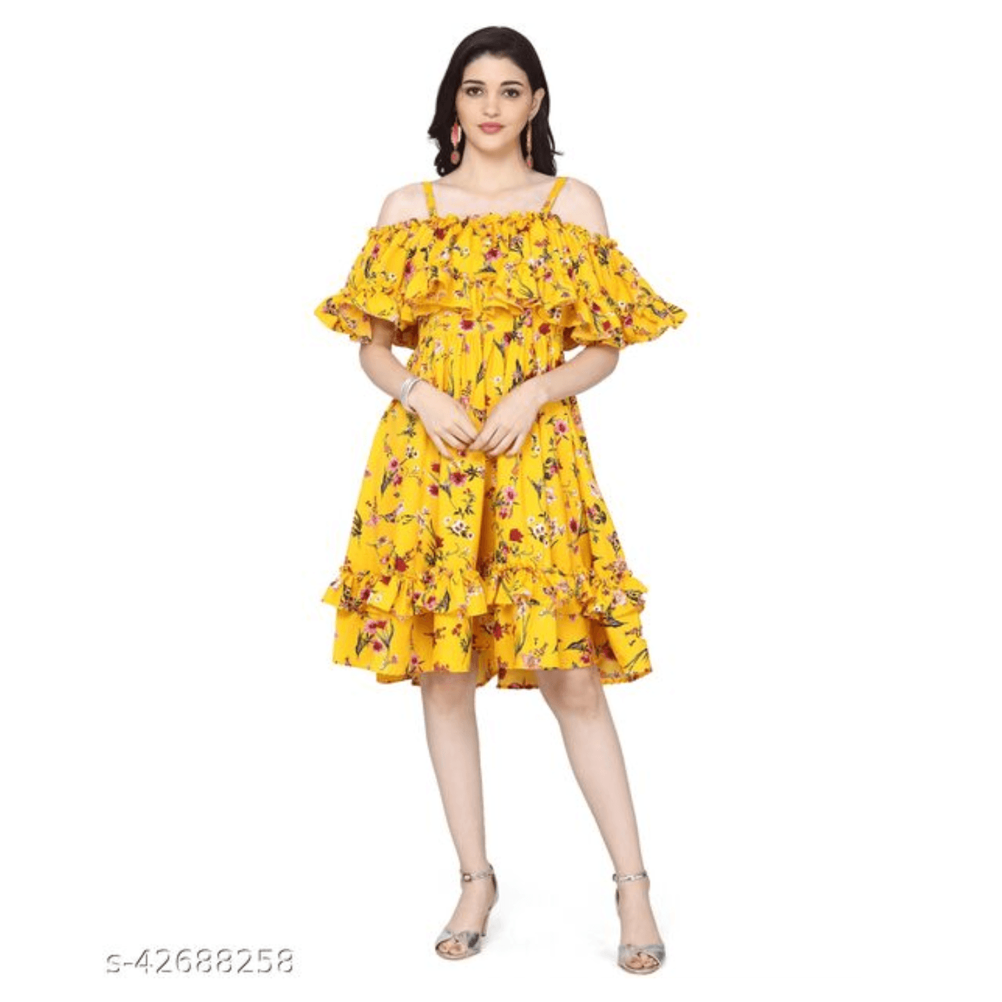 Oomph! Women'S Crepe Pleated Knee-Long Dress - Tuscansun Yellow md138