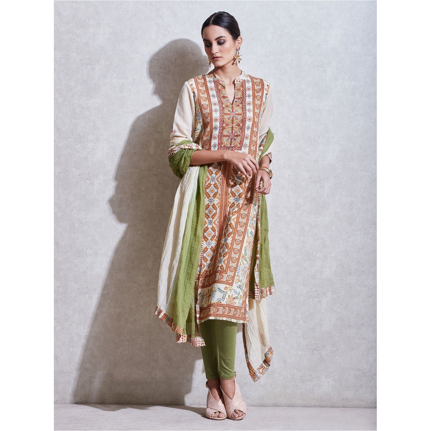 Ecru & Rust Embroidered Suit Set