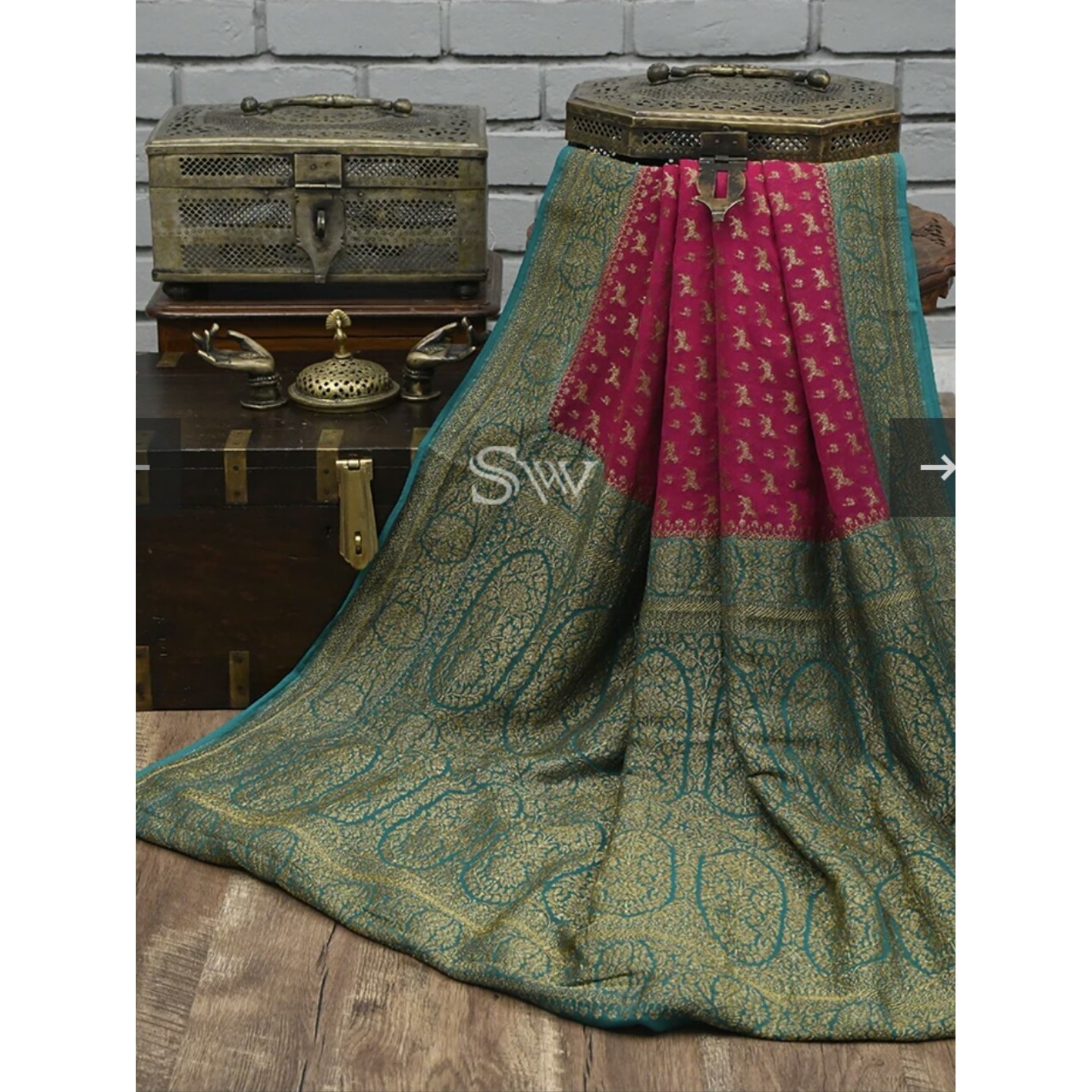 Magenta Shikargah Khaddi Georgette Handloom Banarasi Saree