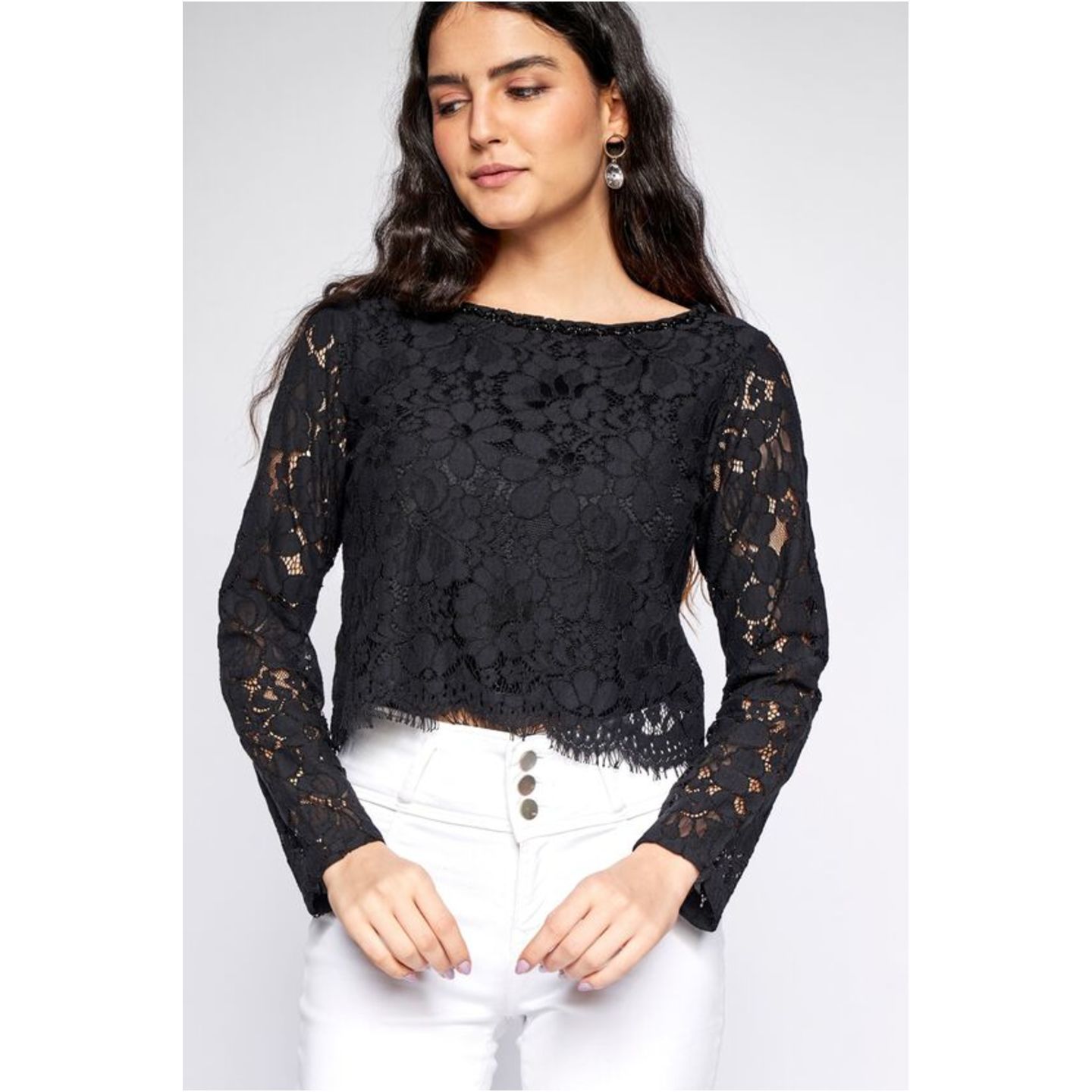 Black Self Design Lace Top 