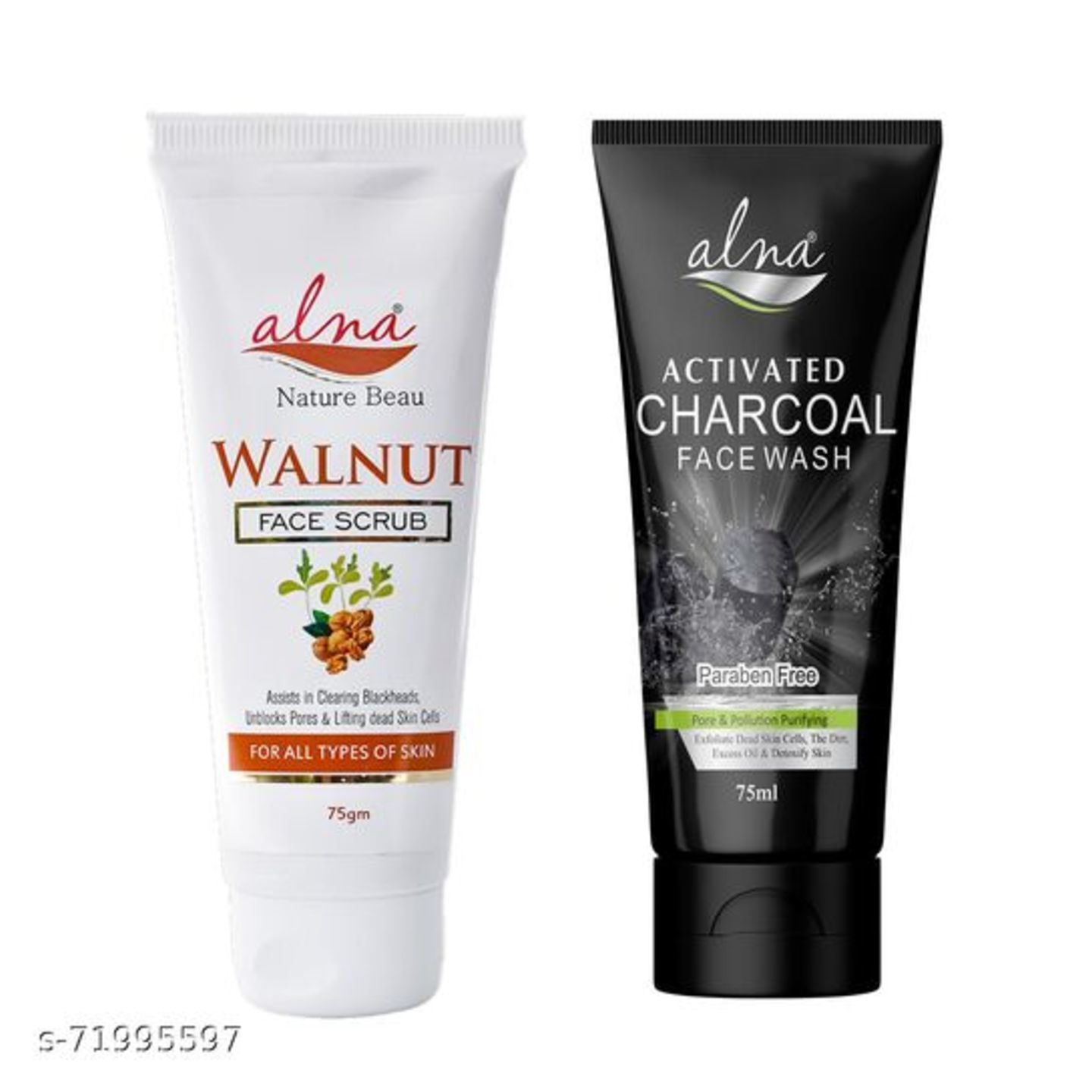 Alna Walnut Face Scrub & Alna Activated Charcoal F/W Combo size- 100 gms