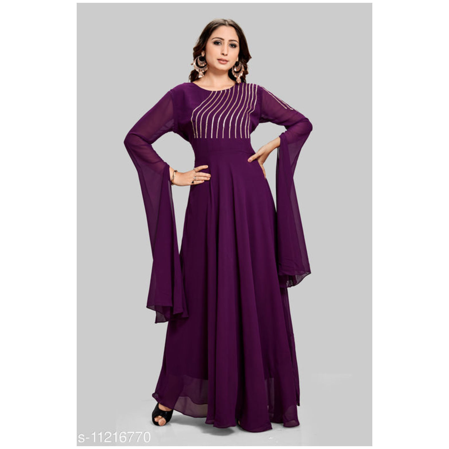 Women's Solid Georgette Long Anarkali Kurti