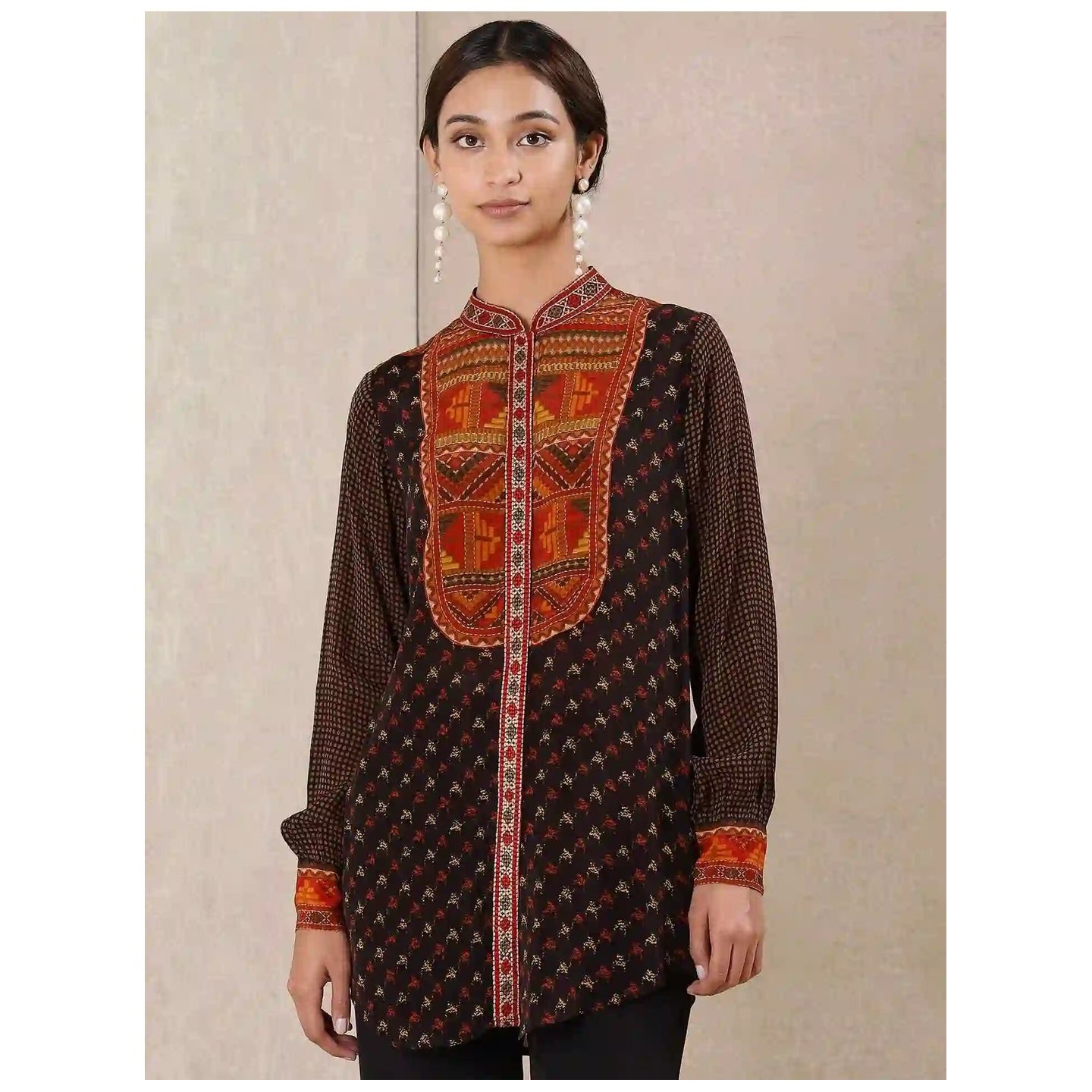 Black & Rust Printed Kurti FIT TYPE: LOOSE