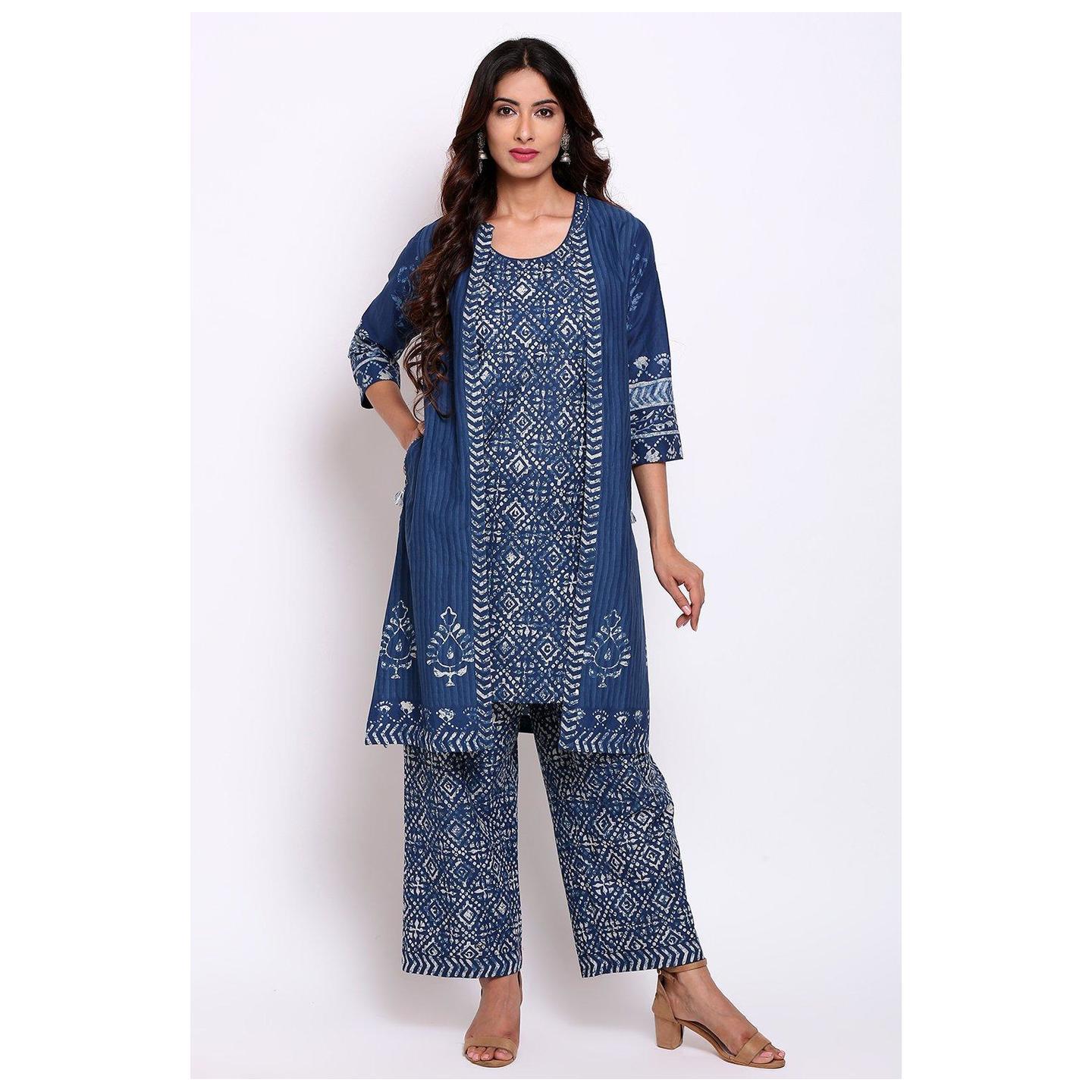 Indigo Cotton Straight Fusion Wear 3 Piece Set