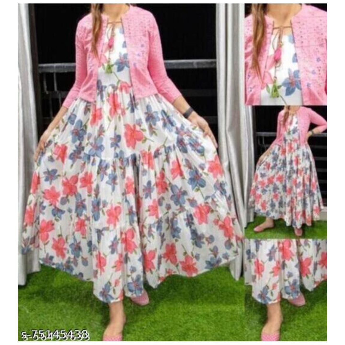 RFW-511 PINK JACKET WITH COLORFUL Kurtis