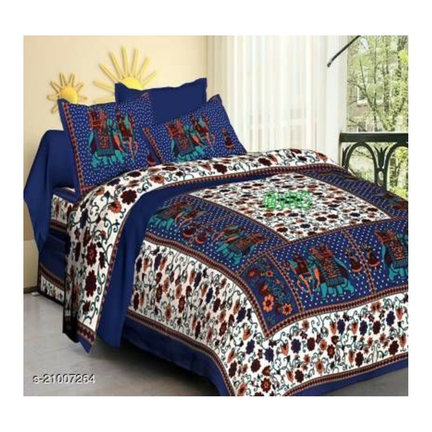 Gangore Double Bedsheet With Sanganeri Print-Queen (Length Size : 100 in Width Size: 90 in