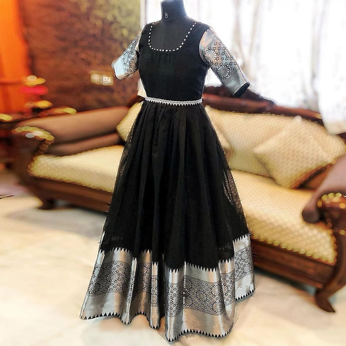 Engrossing Black Colored Designer Partywear Georgette - Jacquard Gown