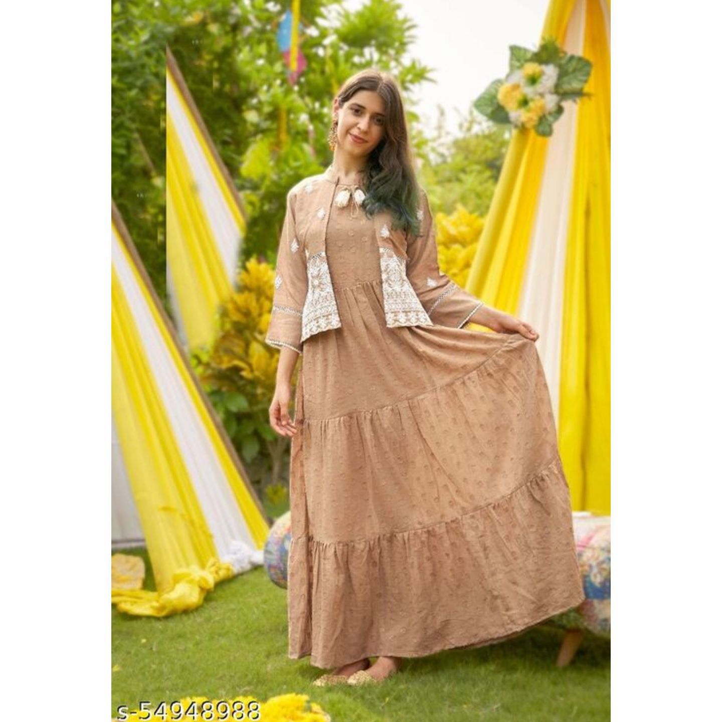GOWN STYLE+DOBI STYLE KOTI WORK STYLE LUKHNOWI KOTI