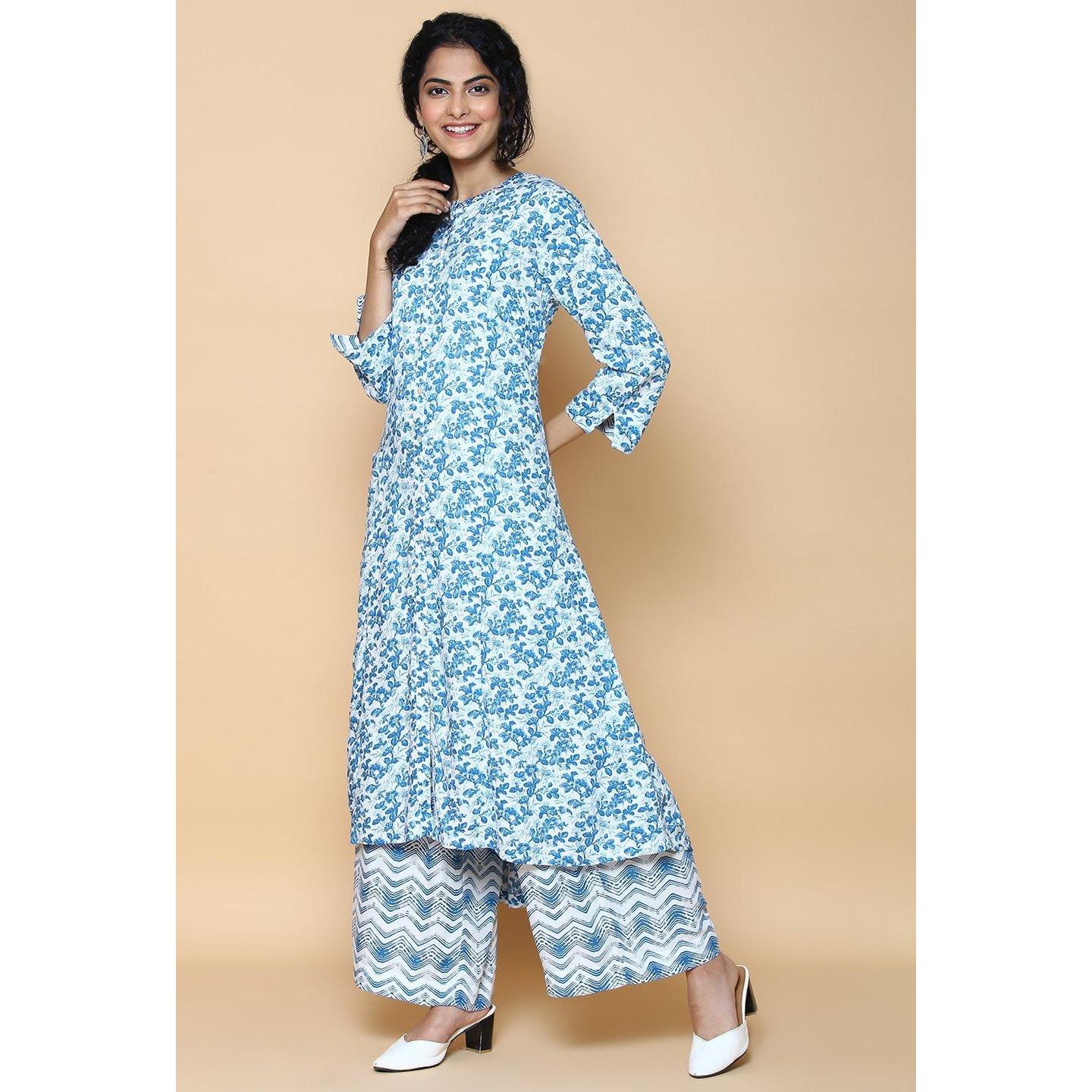 Blue Rayon Straight Kurta Pants Set