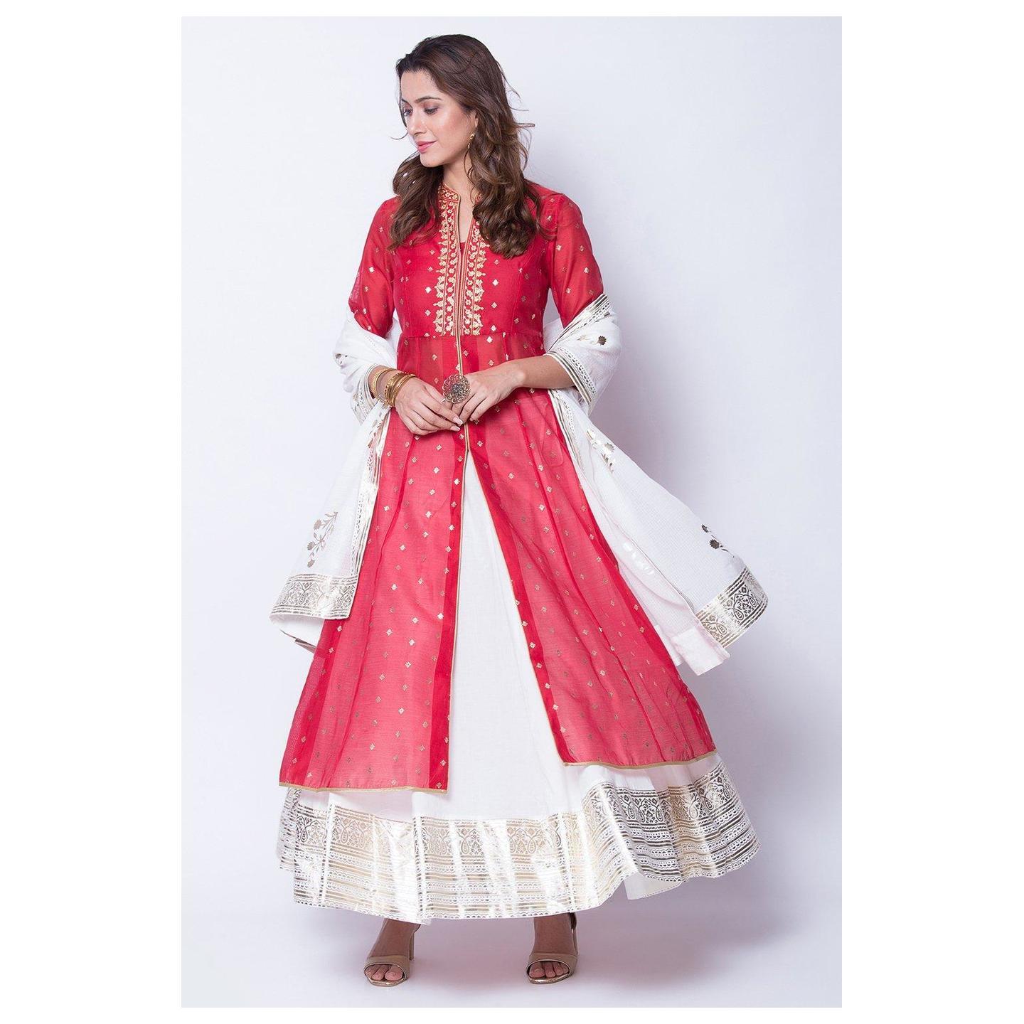 Red & White Open Front Suit Set