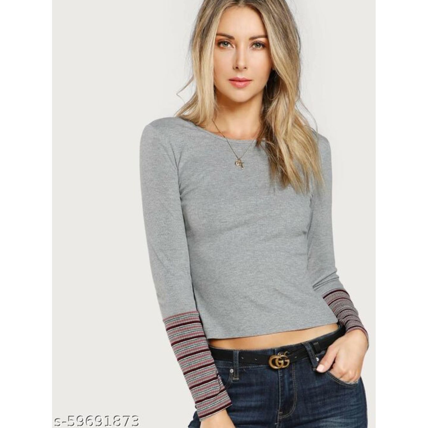 SHEIN STRIPPED CUFF FORM FIT T-SHIRT