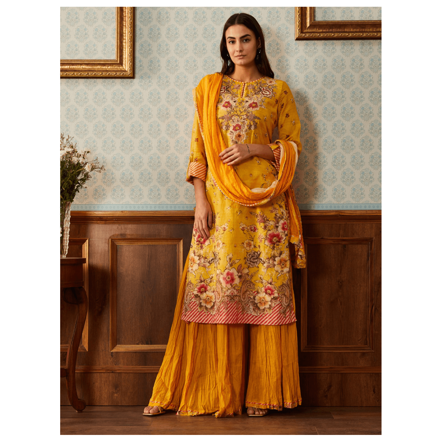 Yellow Floral Print Suit Set