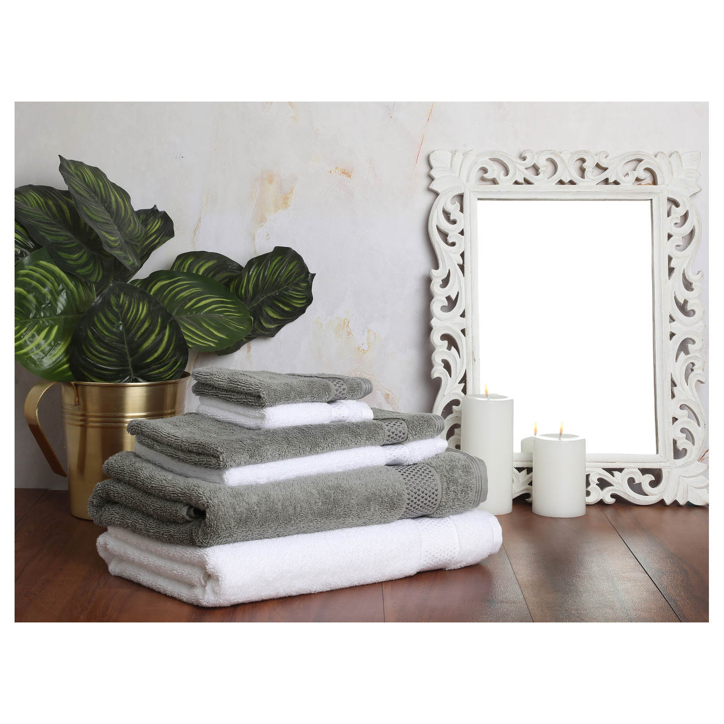 Atrium Plus 100 Cotton Towel Combo Solid, 75 cm x 150 cm40 cm x 60 cm30 cm x 30 cm - White & Grey