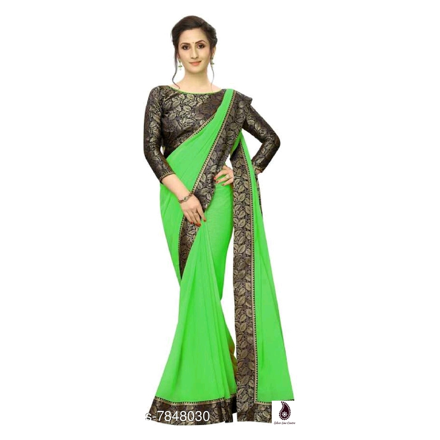 Womens Jacquard Lace Chiffon Saree