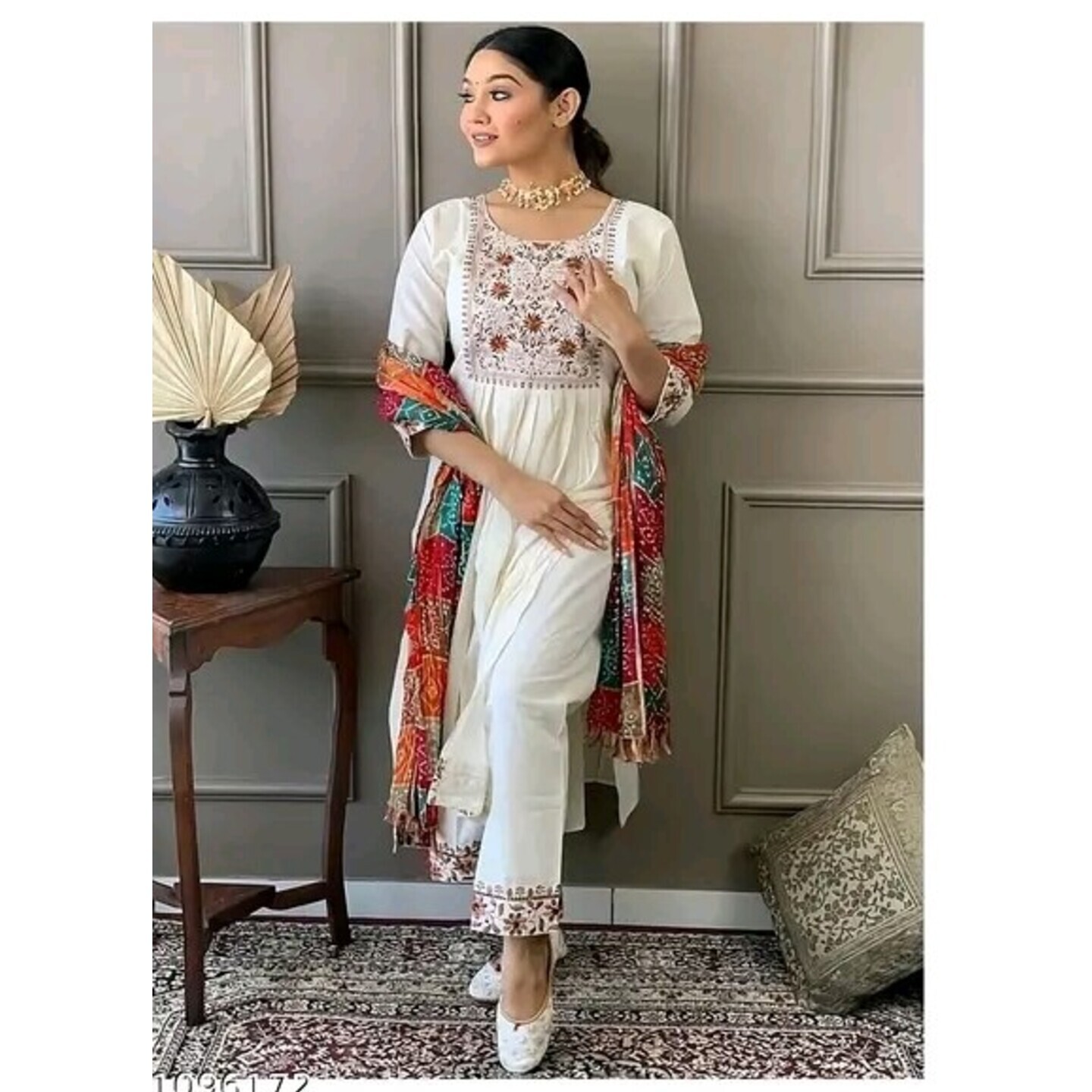 Women's Embrordered Cotton Silk A-Line Kurta Sets