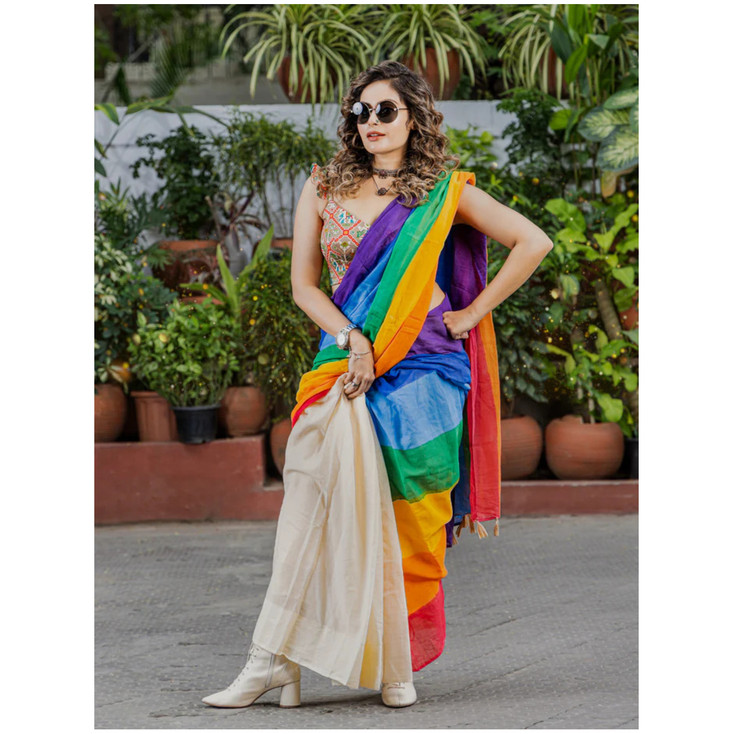 Rainbow Pure Mul Cotton Saree