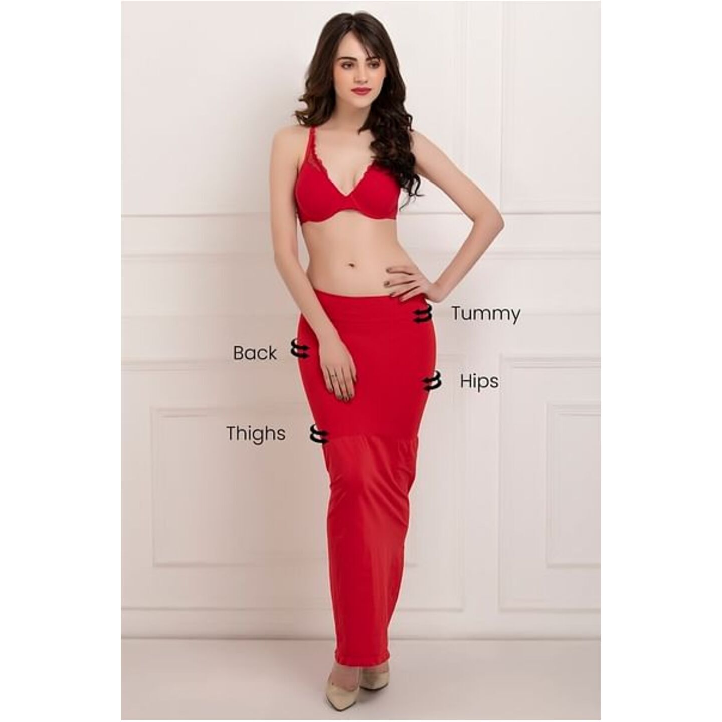 Saree Shapewear Petticoat with Side Slit in Red