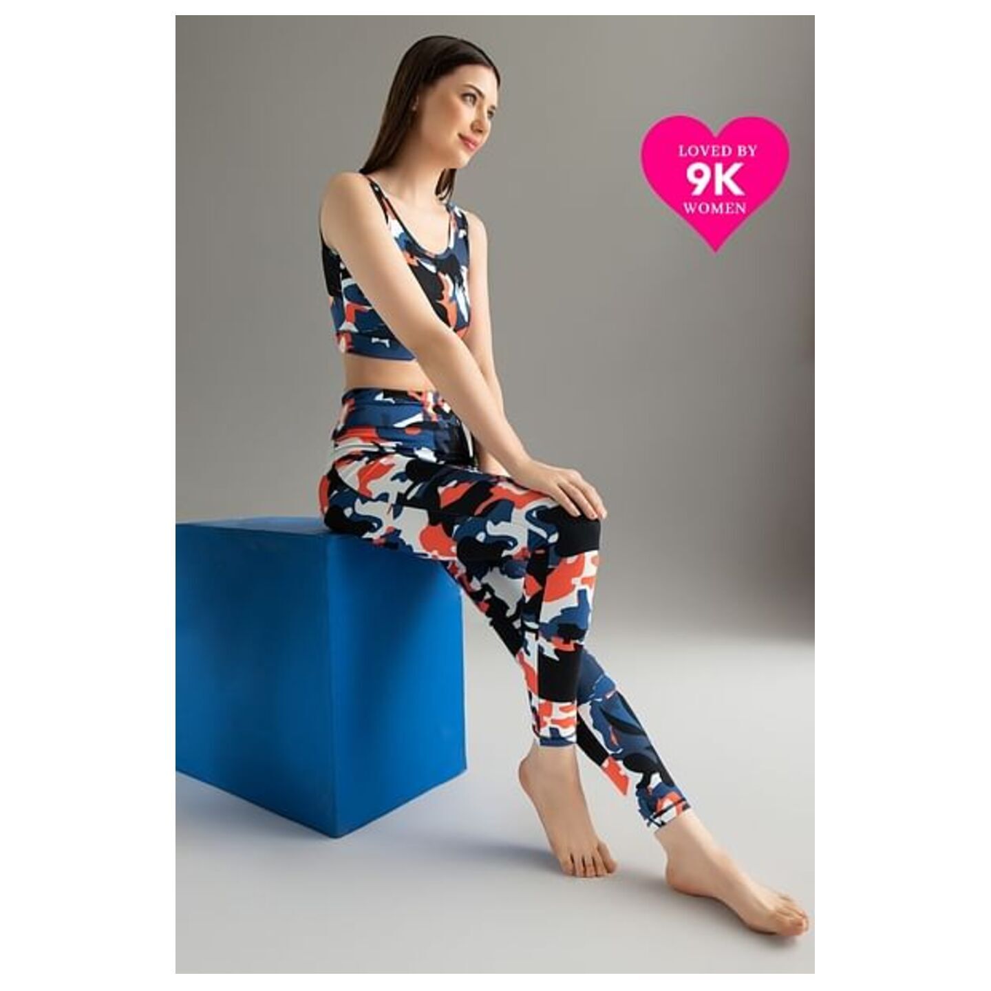 Snug Fit Ankle-Length High-Rise Active Camouflage Print Tights in Blue  Size-S, M, L, XL, XXL, 