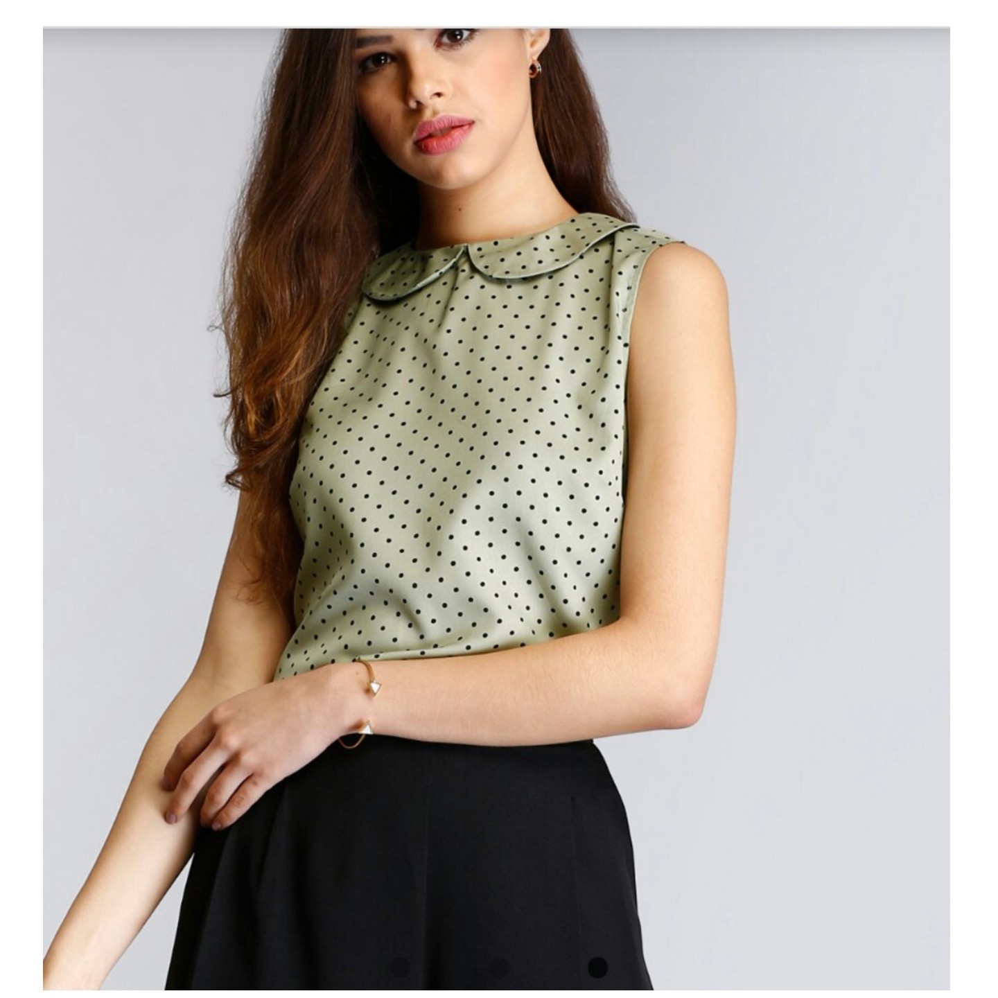 Polka Dot Peter Pan Collor Top-FStreet-sap green and black