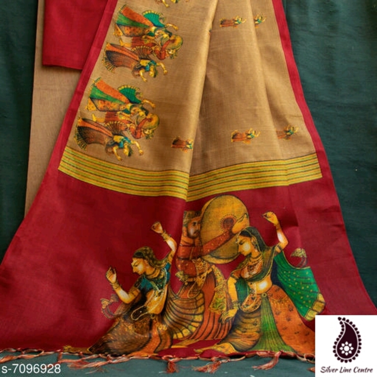 Charvi Tulip Print Beige Khadi Silk Saree with Garba Print Blouse