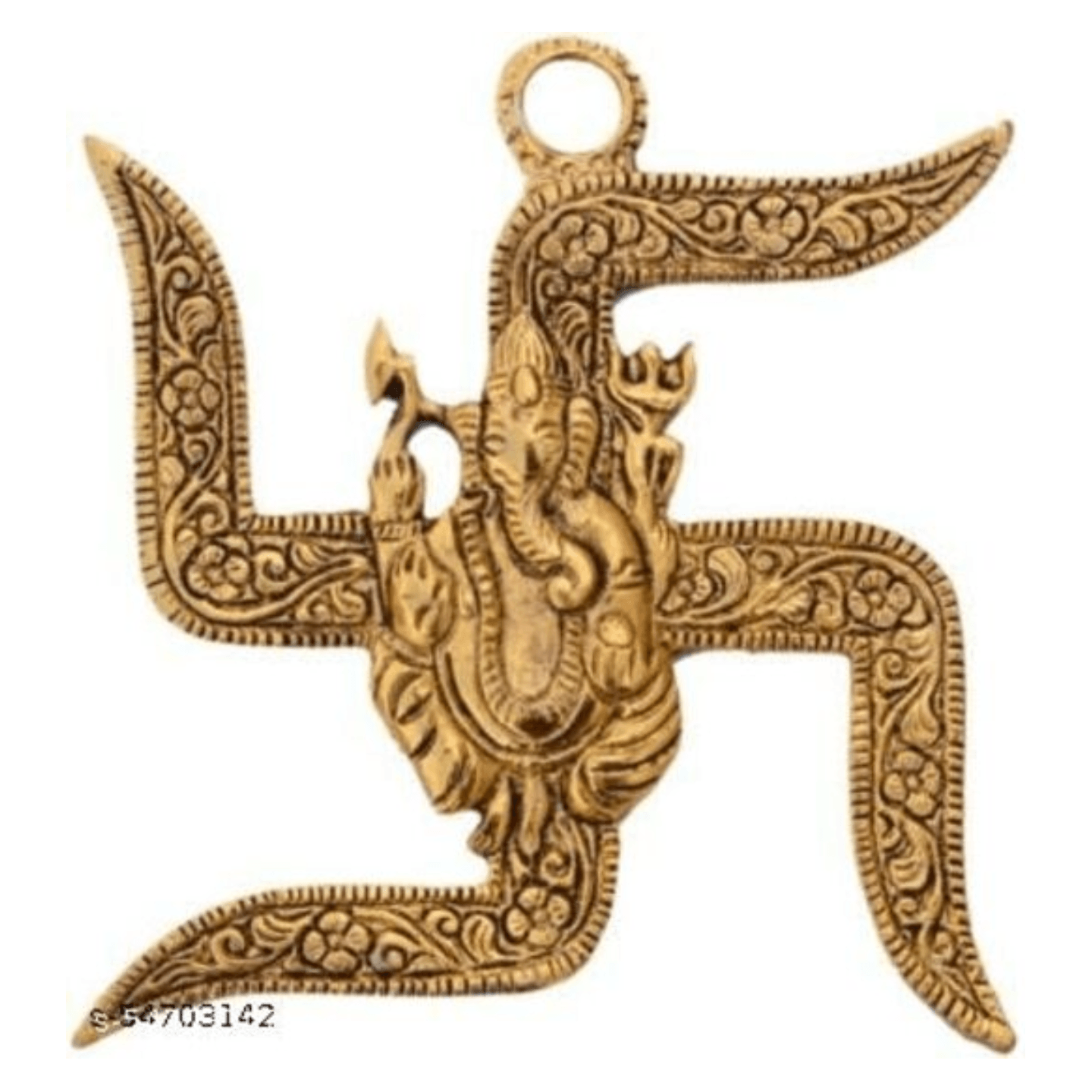 Kriwin GOLDEN GANESH-ON SWASTIK Decorative Showpiece - 9 cm (Brass, Gold) Other Dimension 9*9*1
