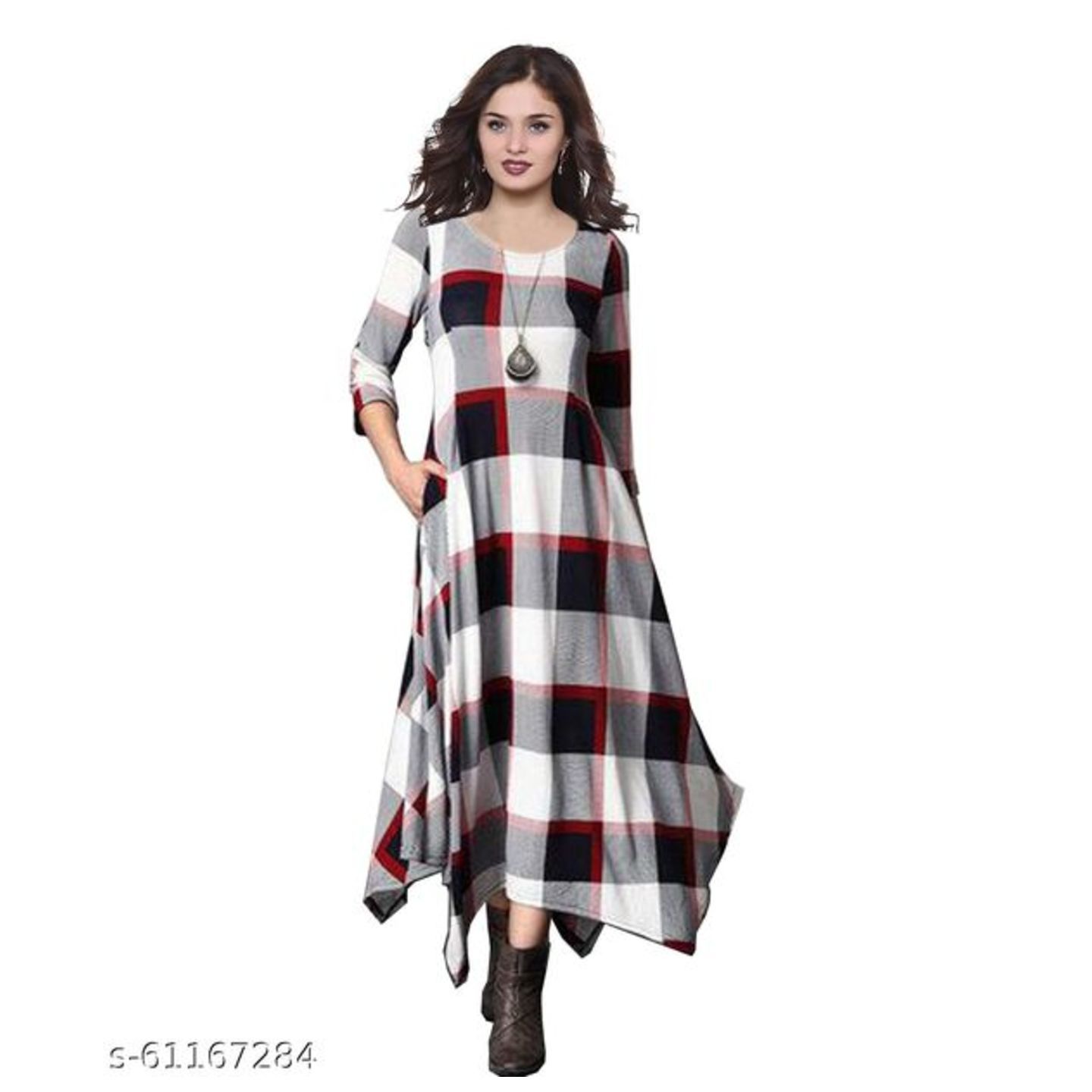 Womens Fit And Flare Fancy Western Cotton Maxi Length Dress