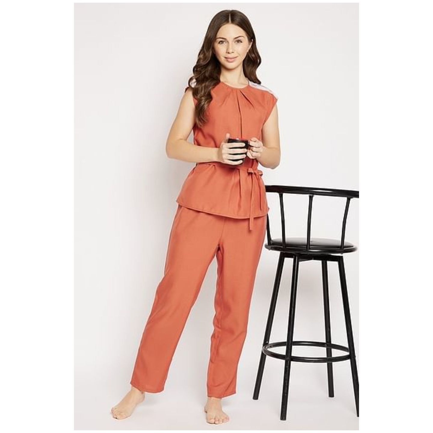 Chic Basic Top & Pyjama Set in Brown - Rayon