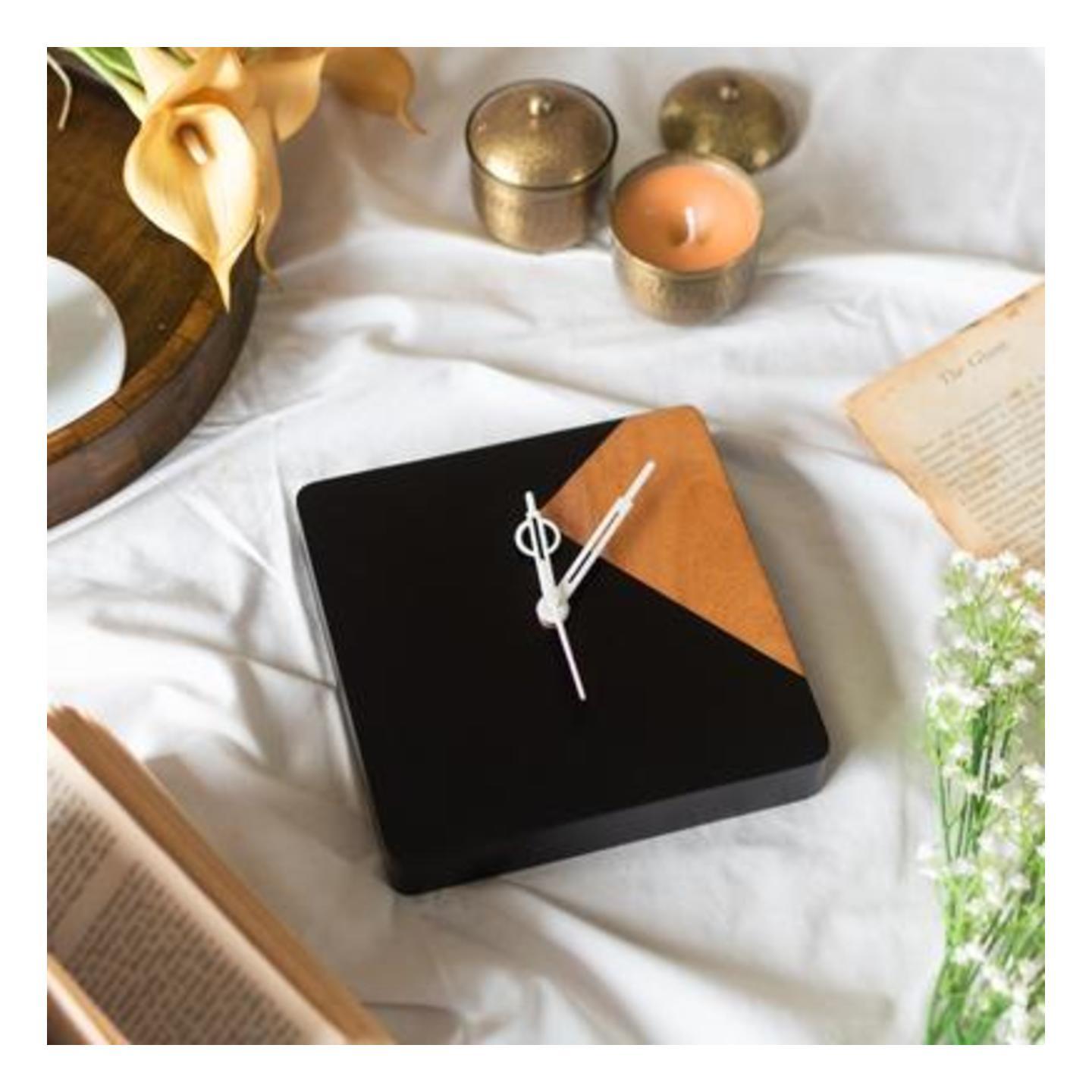 BLACK SQUARE WOODEN CLOCK-Dimensions: 7 x 7 x 0.75 inches