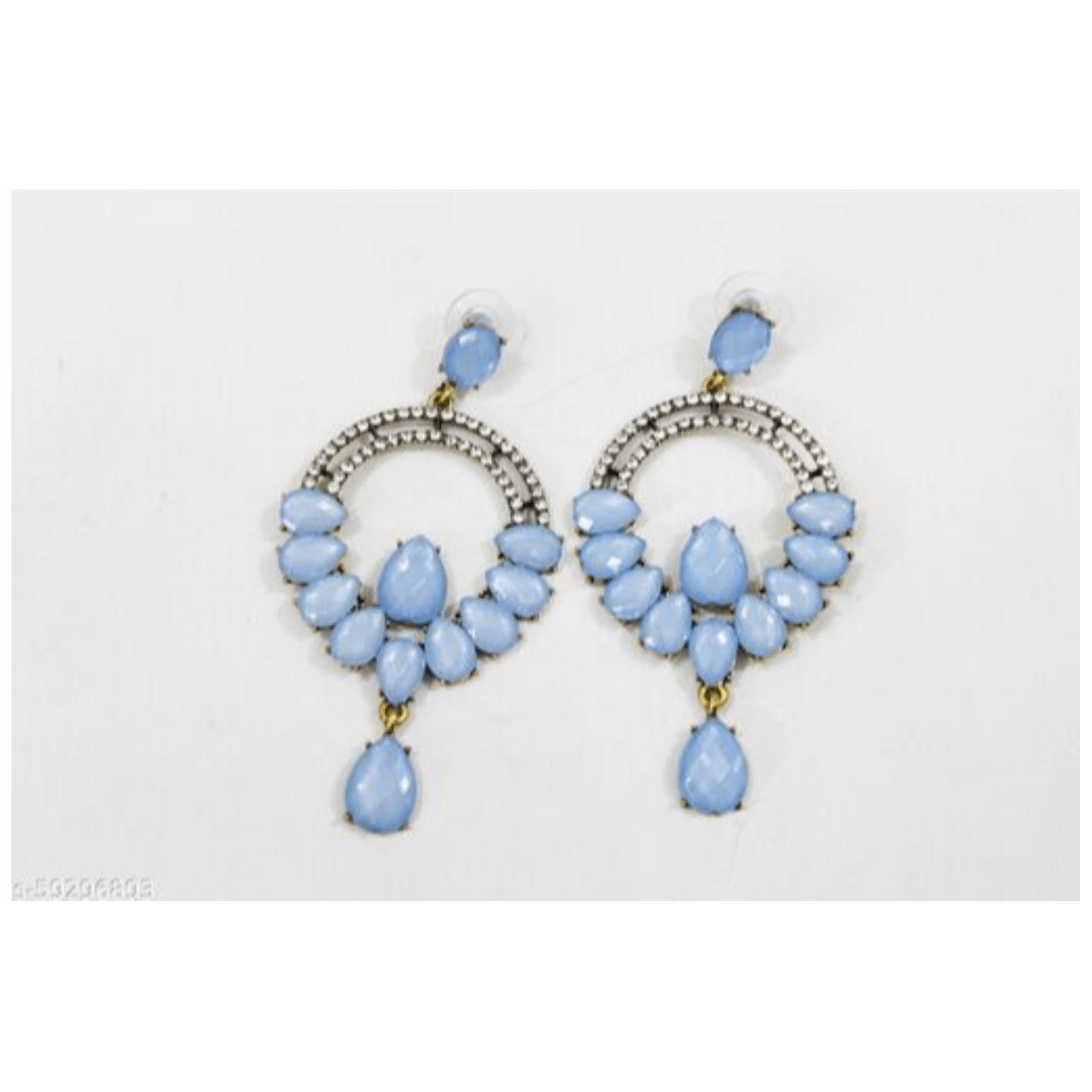 Light Weight Sky Blue Coloured Ear Rings- Antique Gold size free size