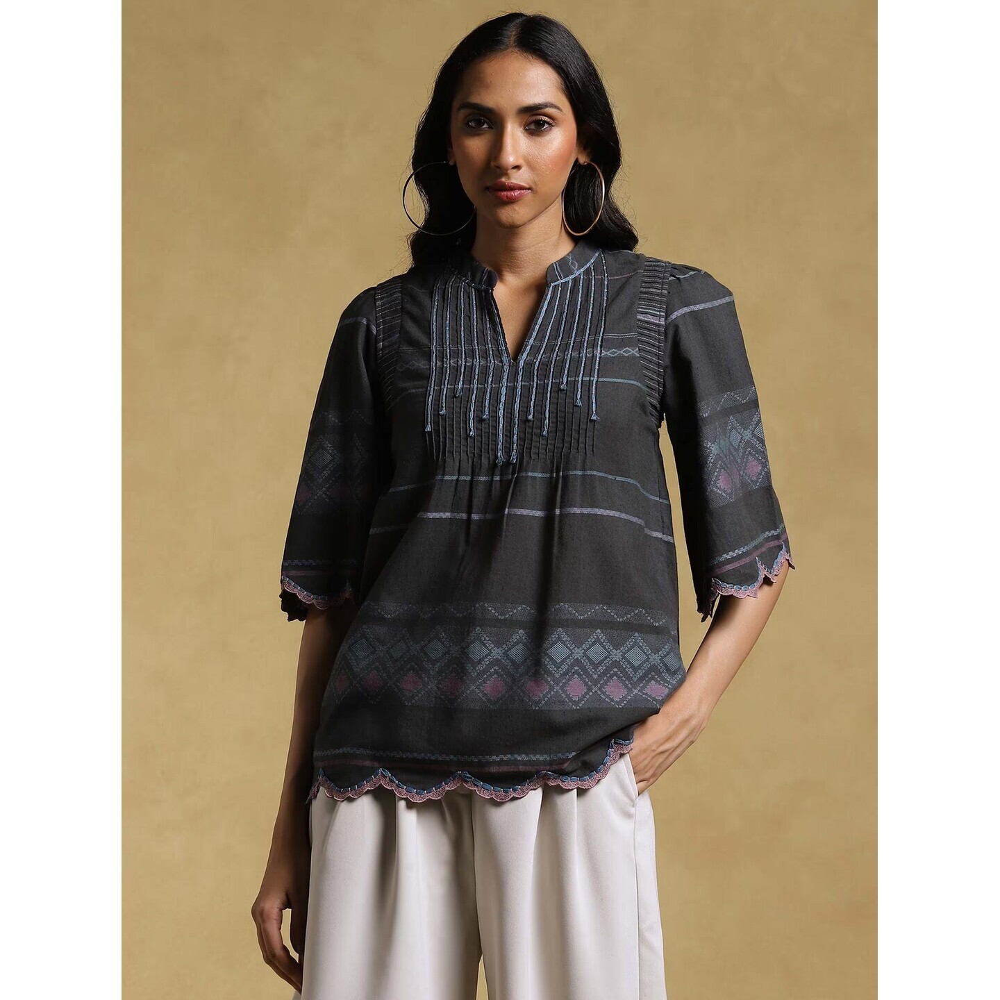 Black Ethereal Yarn-Dyed Cotton Kurti 