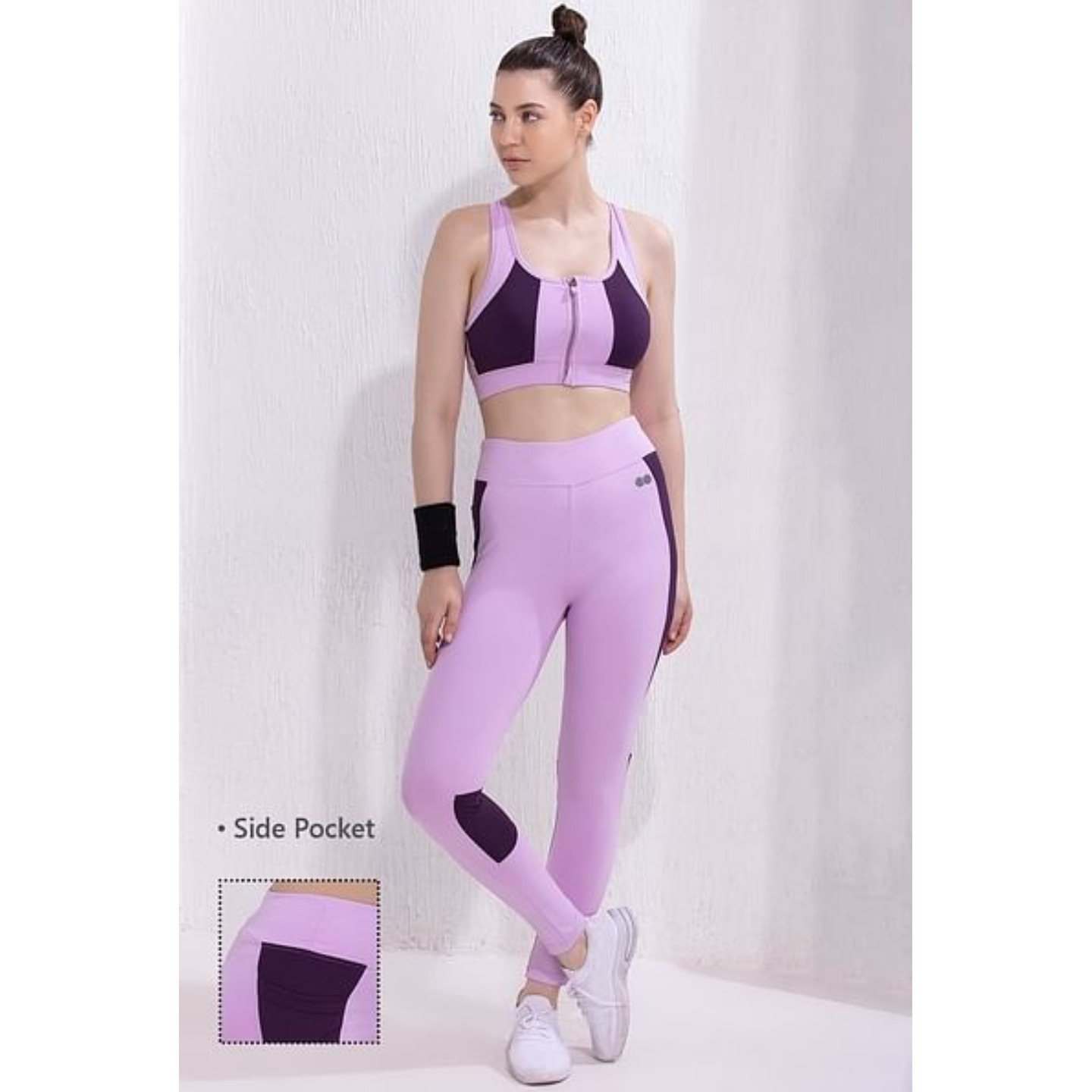 High-Rise Active Tights in Baby Pink with Side Panels with Side Pocket