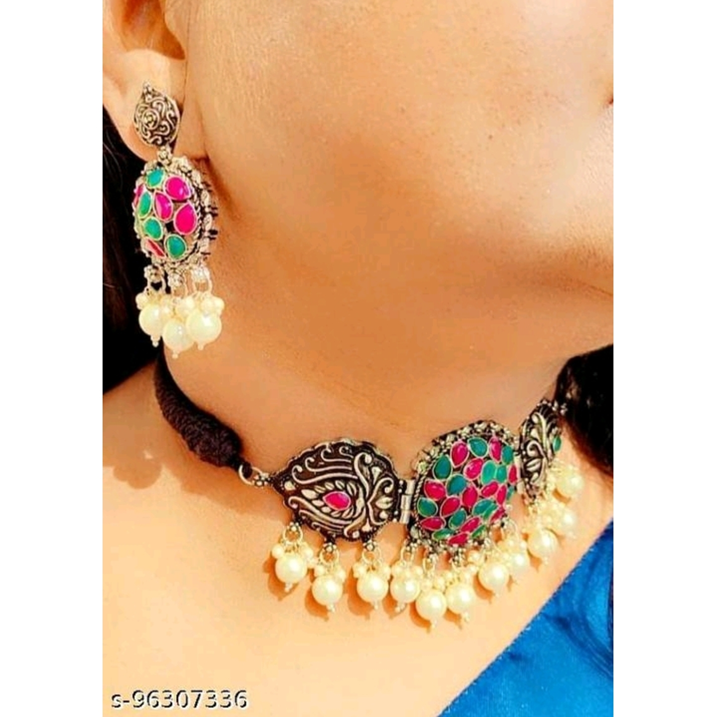 A 2 Fashion Multicolor Sizzling Glittering German Silver Choker Set