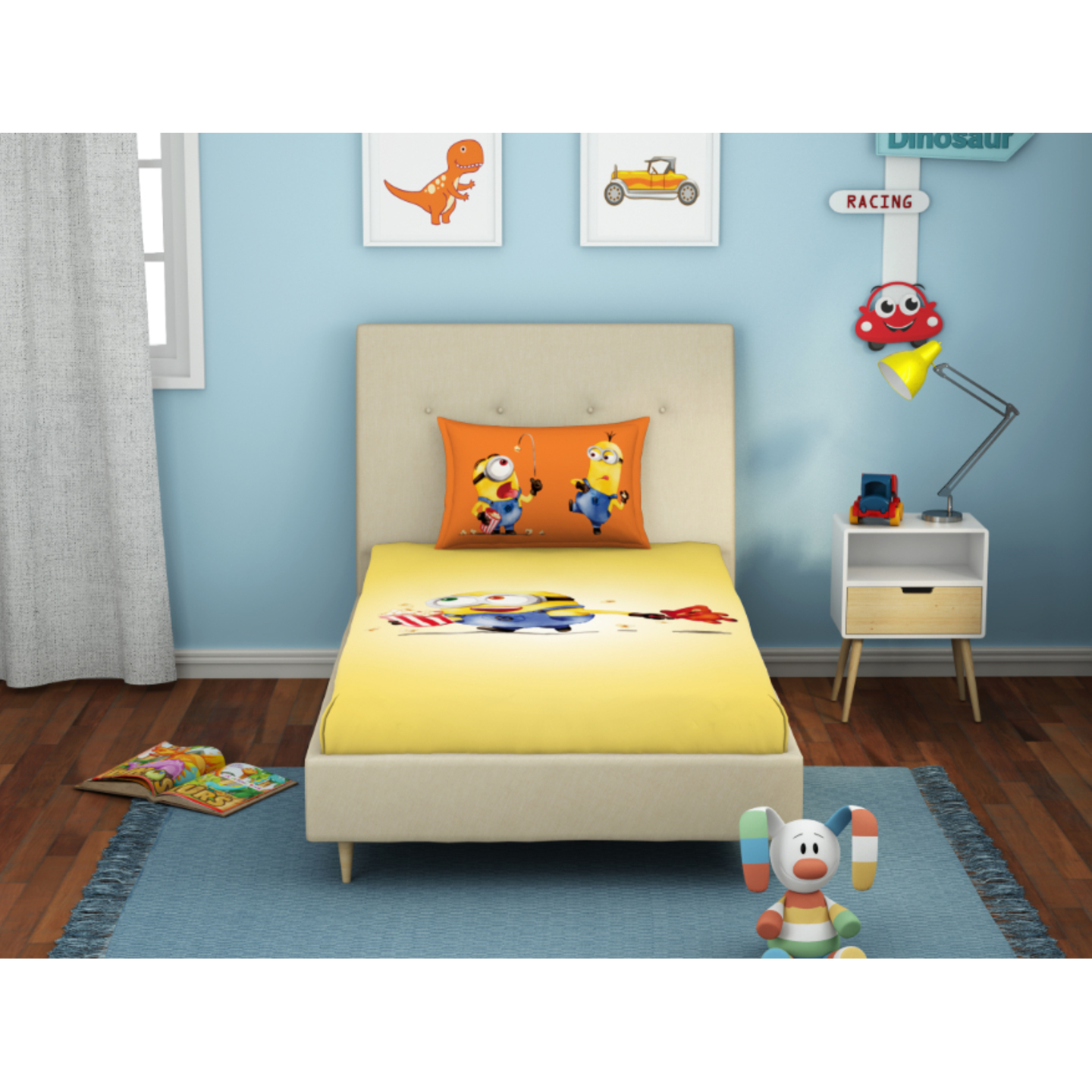 Minions Single Bedsheet Printed - yellow-152CMX224CM/43CMX68CM