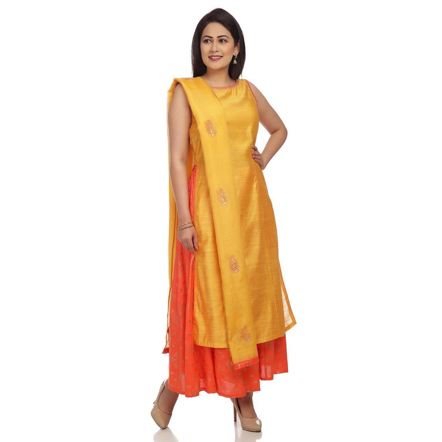 Yellow Straight Cotton And Viscose Suit Set