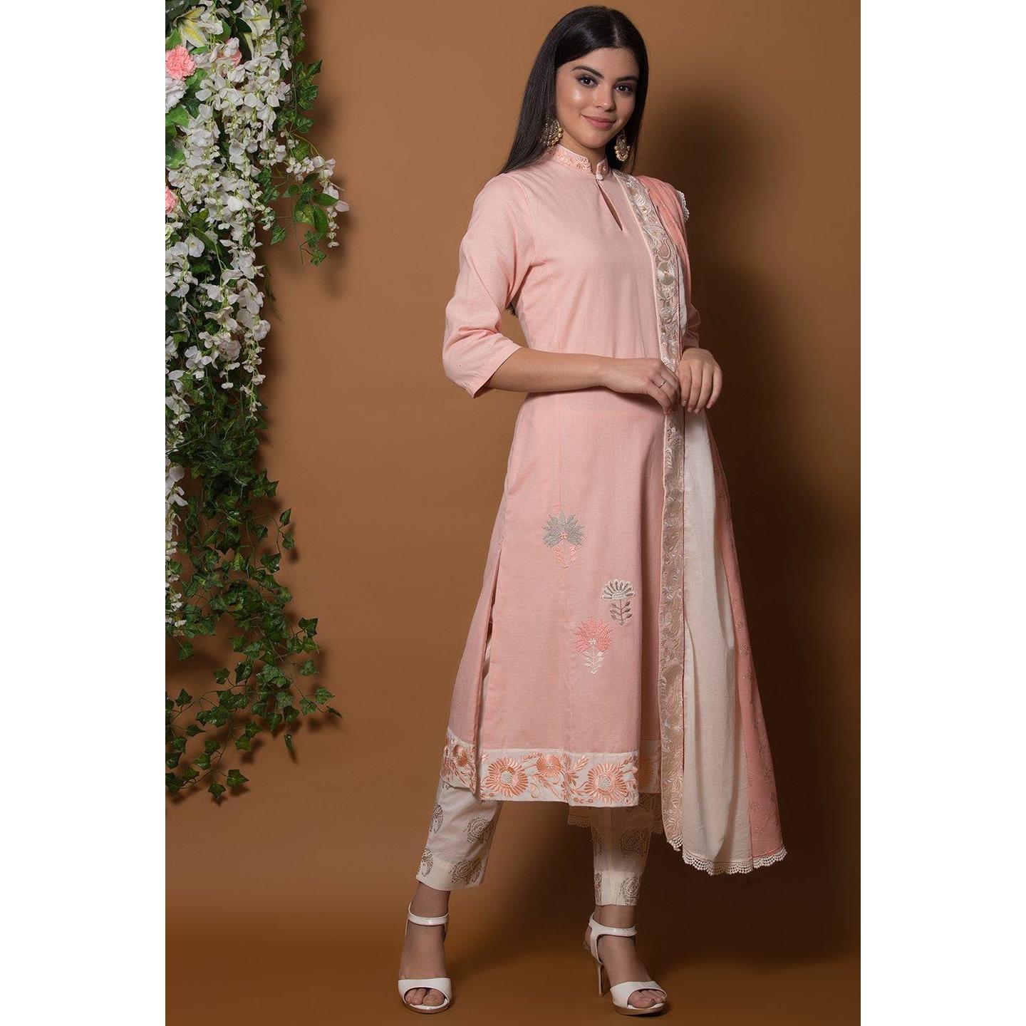 Blush Pink Straight Suit Set By Anju Modi