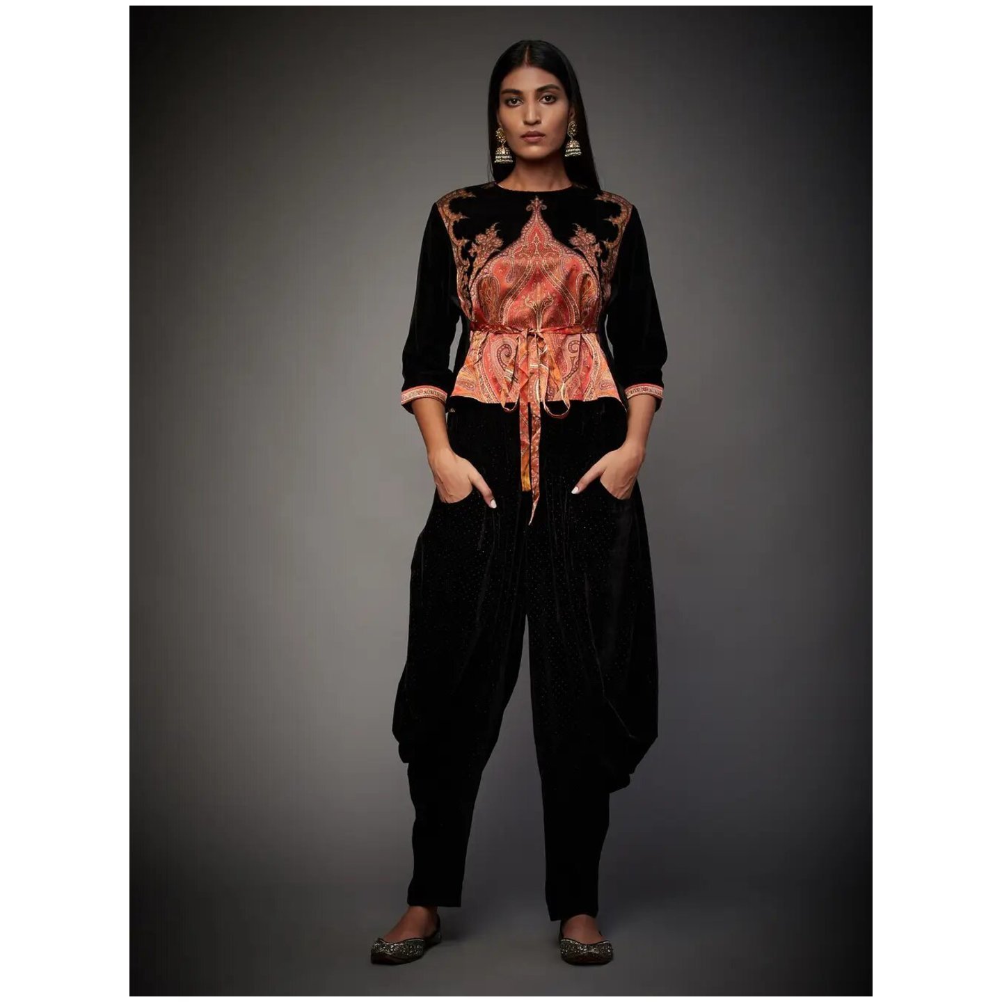 Black & Burgundy Pankh Jamawar Embroidered Ensemble FIT TYPE SEMI-FITTED