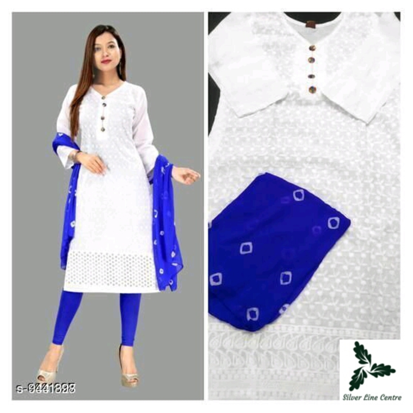 Women Cotton A-line Embroidered Kurta Set With Legging And Dupatta*