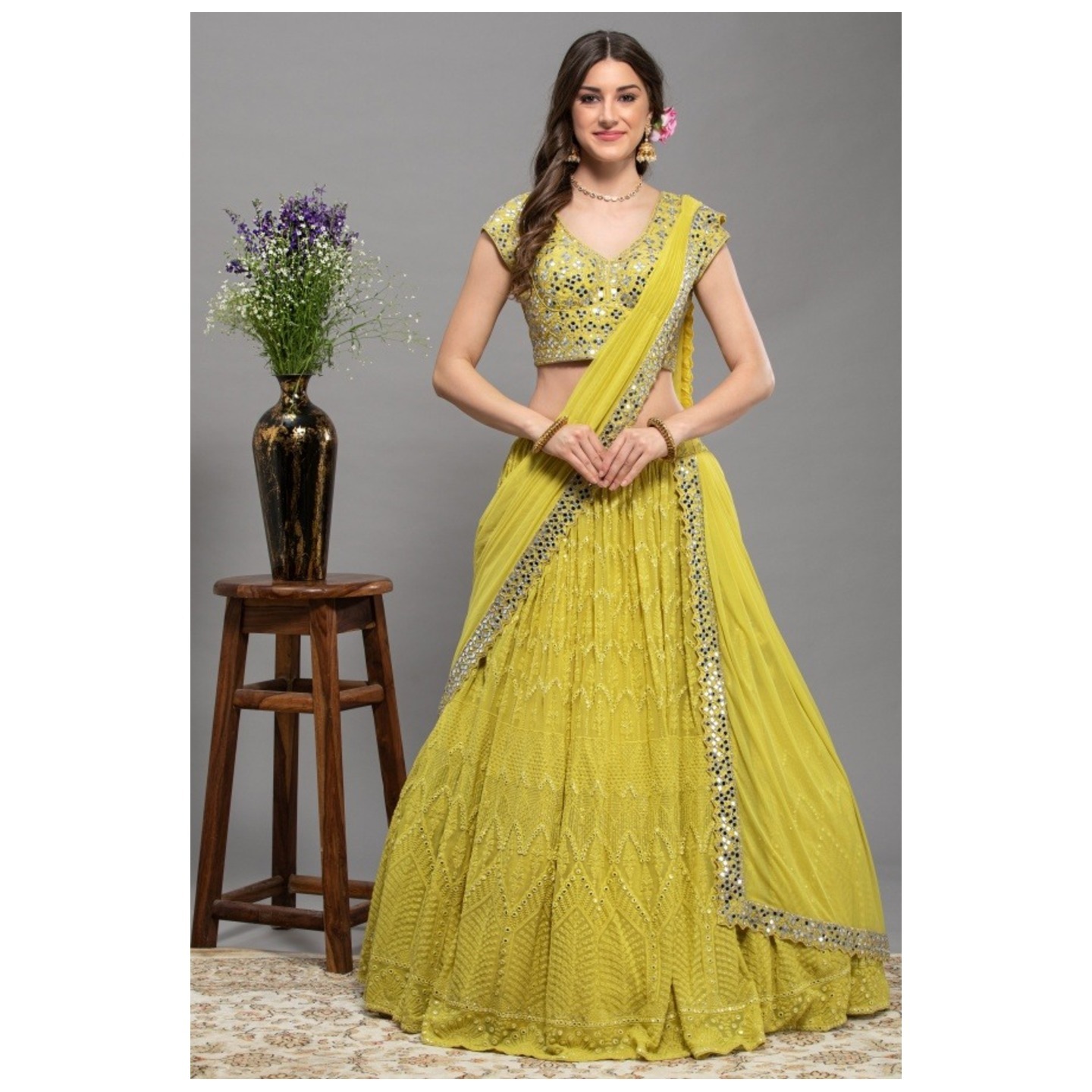 Lucknowi Chikan Yellow Drape Saree