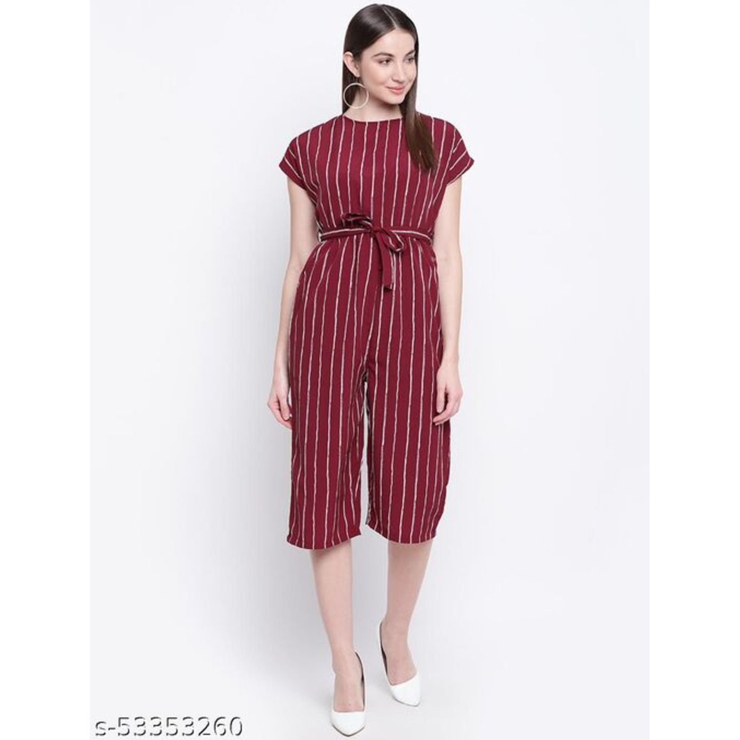 Mayra Women's Maroon Color Striped Partywear Jumpsuit