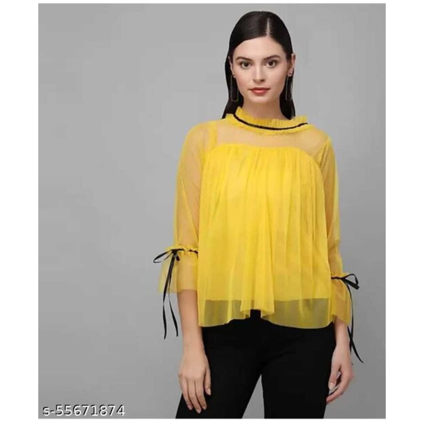 Alexa India Net Trendy & Stylish Women Light Green Top