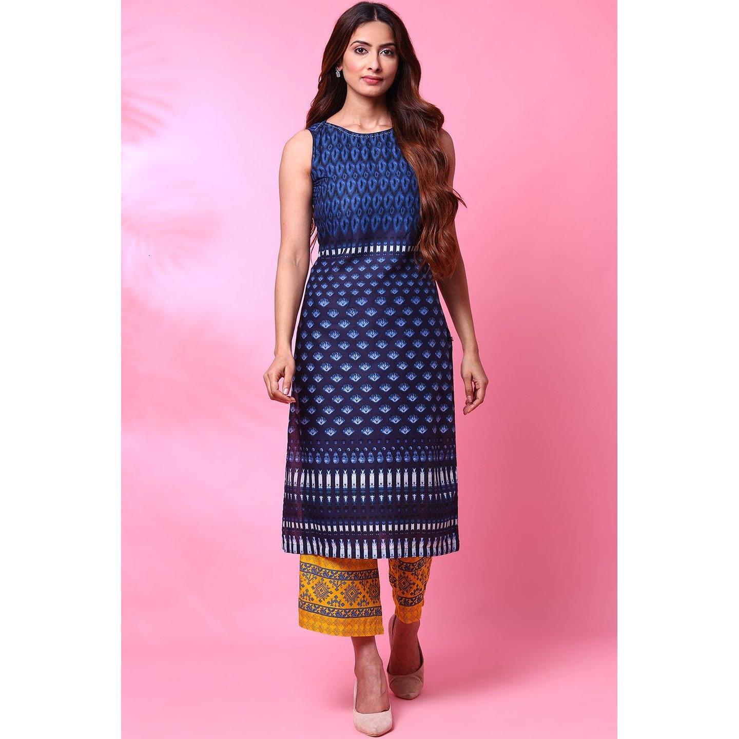 Indigo Cotton Sleeveless Kurta