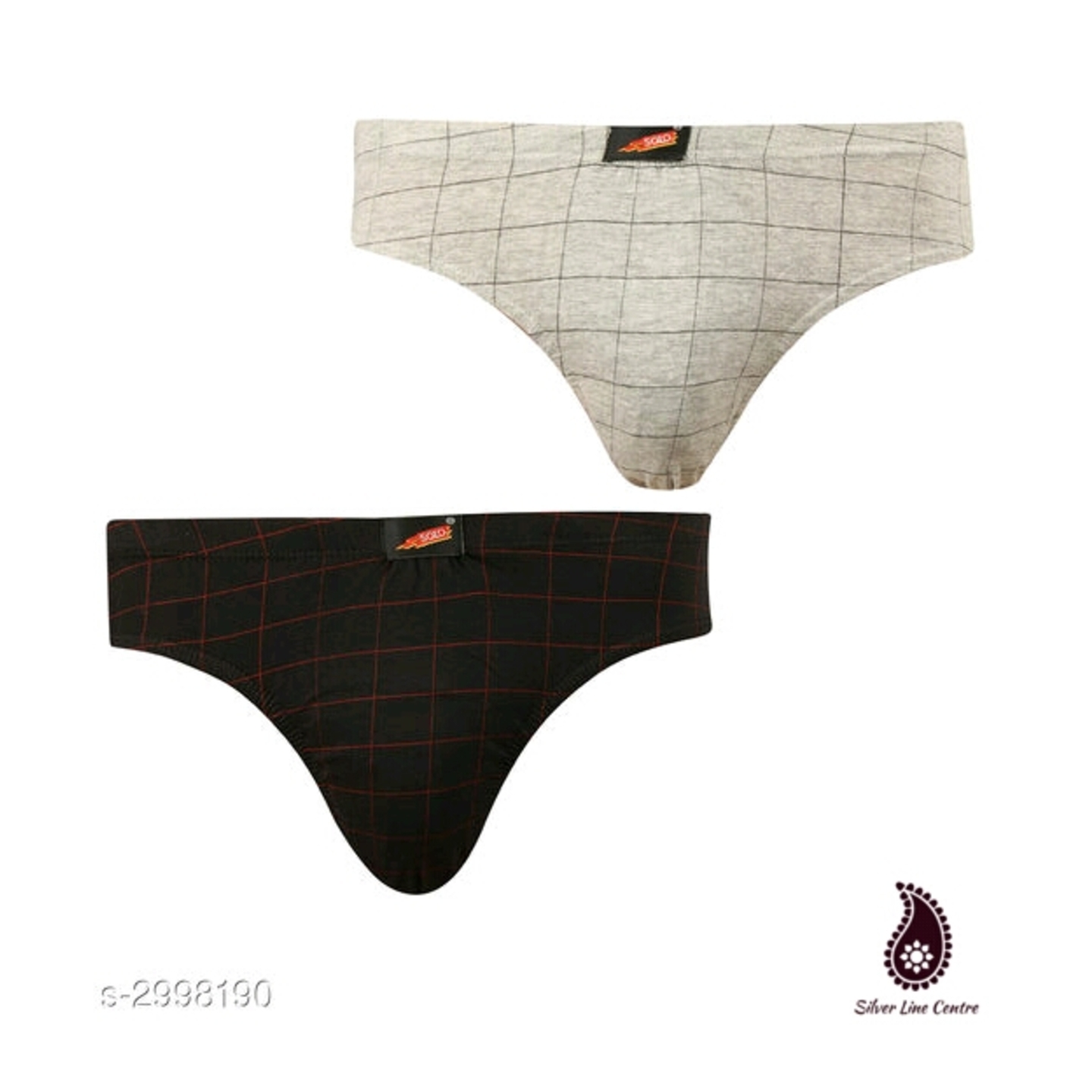 Men's Checkered Solid Cotton Briefs-Combo 2 pcs