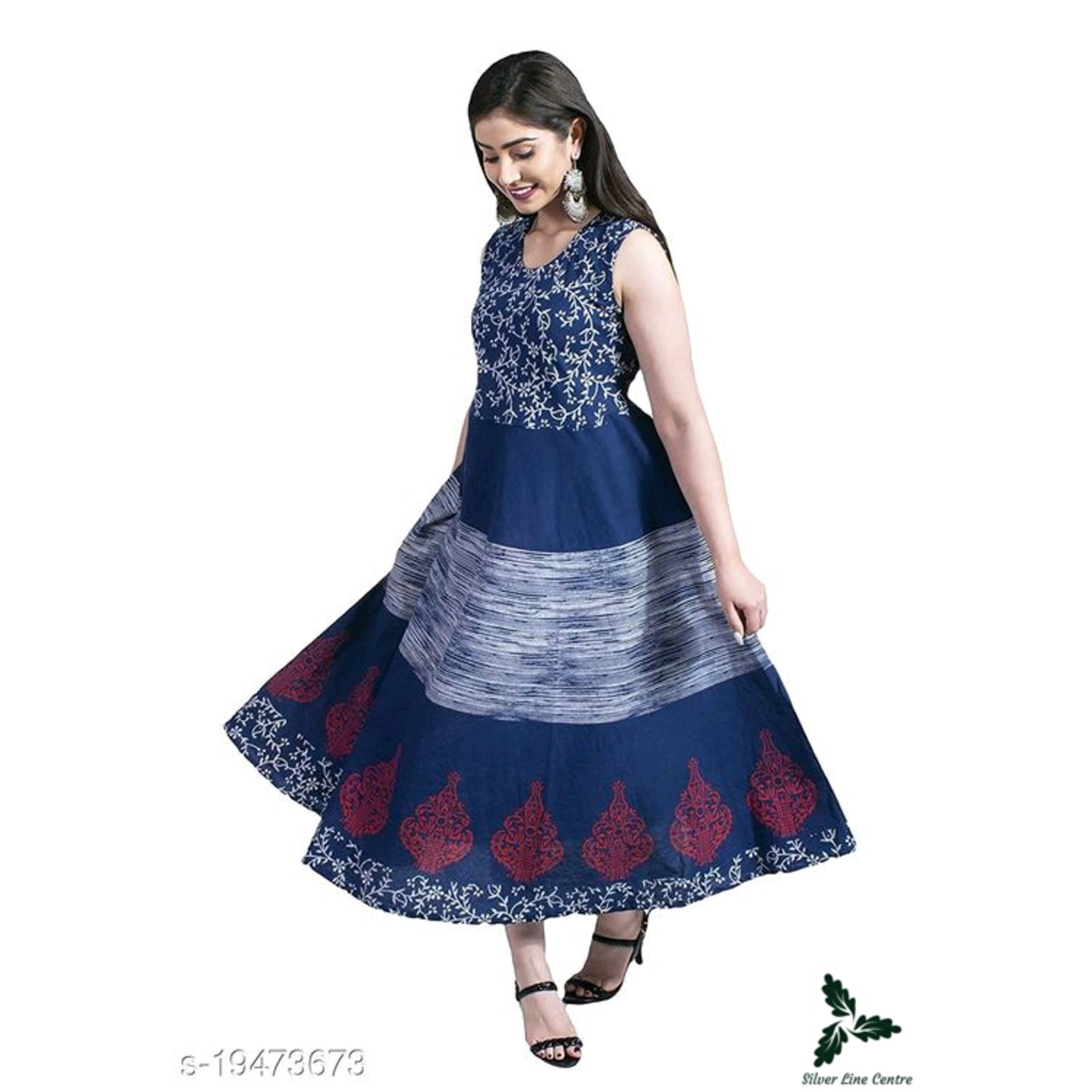 G4Girl Womens Multicolor Jaipuri Rajasthani Printed Cotton Maxi Frock Long Kurti